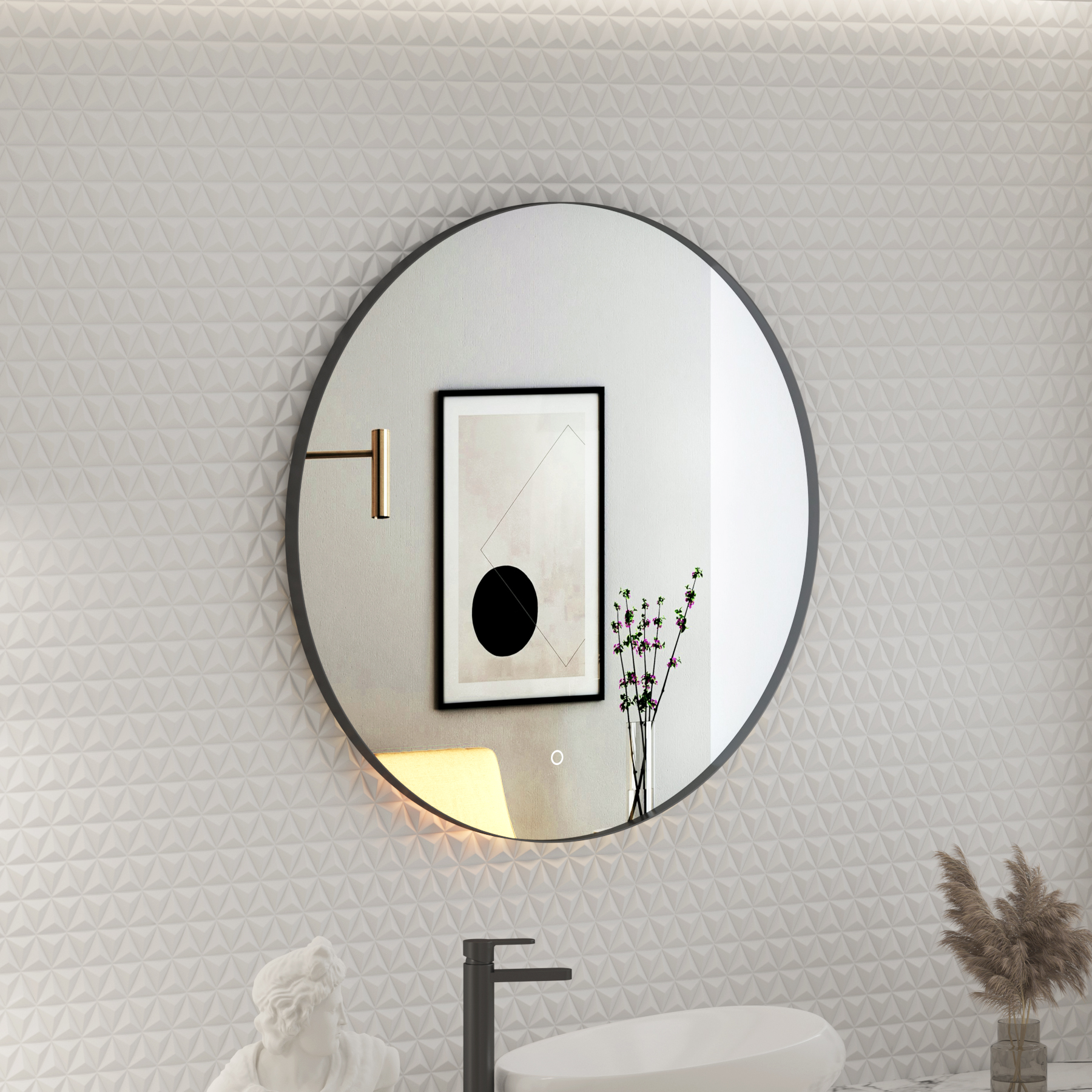 Luton Round Backlit LED Illuminated Bathroom Mirror Framed with Touch Sensor - Multiple Colours & Sizes