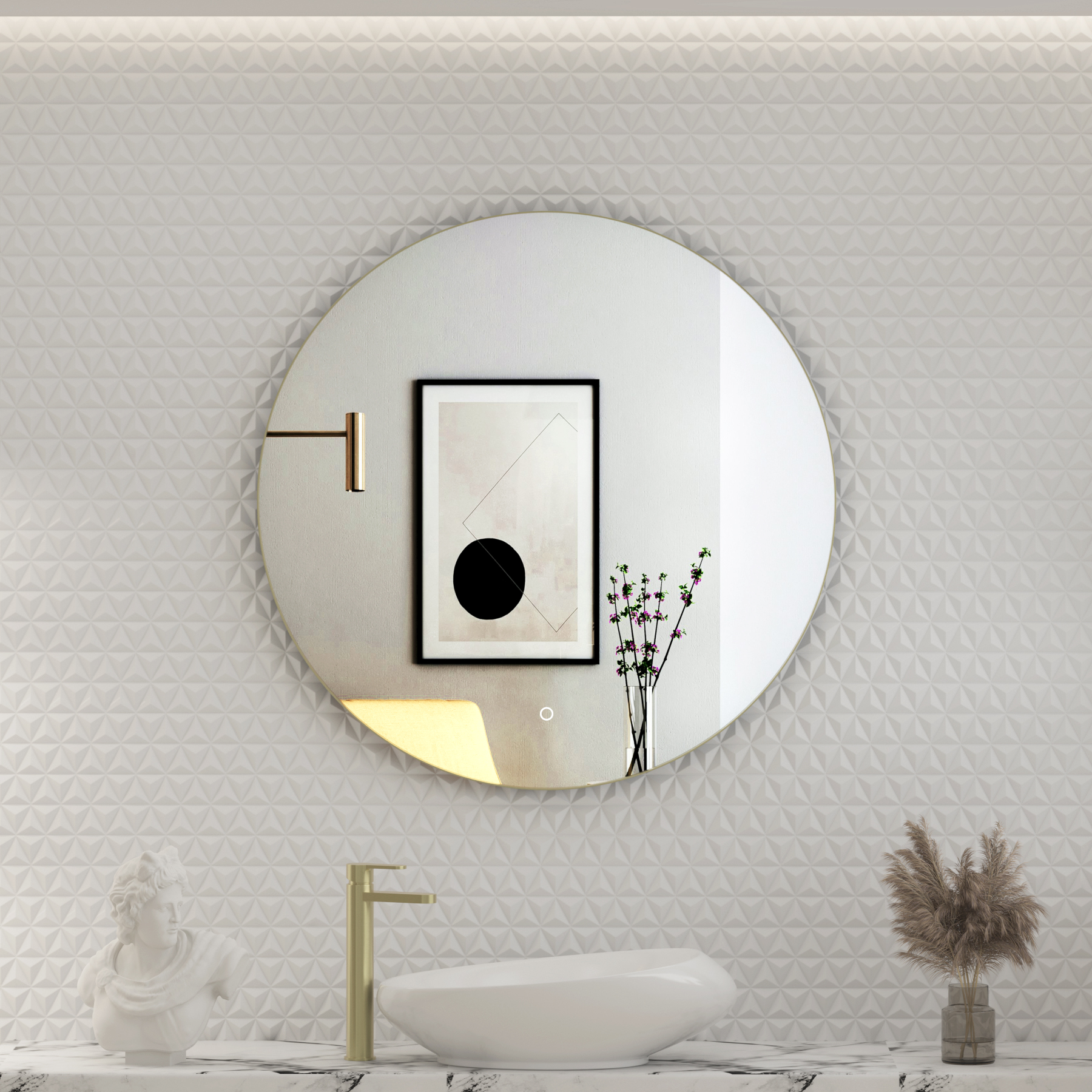 Luton Brushed Brass Round Backlit LED Illuminated Bathroom Mirror Framed with Touch Sensor & Anti-Fog