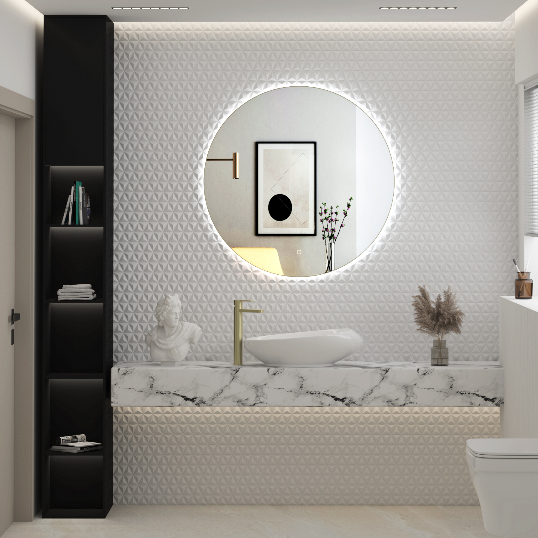 Luton 800 x 800mm Brushed Brass Round Backlit LED Illuminated Bathroom Mirror Framed with Touch Sensor