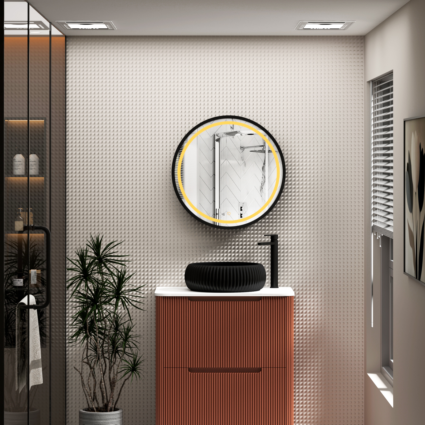 Avenza 600 x 600mm Matt Black Frontlit LED Cabinet Illuminated Mirror with Demister Pad & Touch Sensor