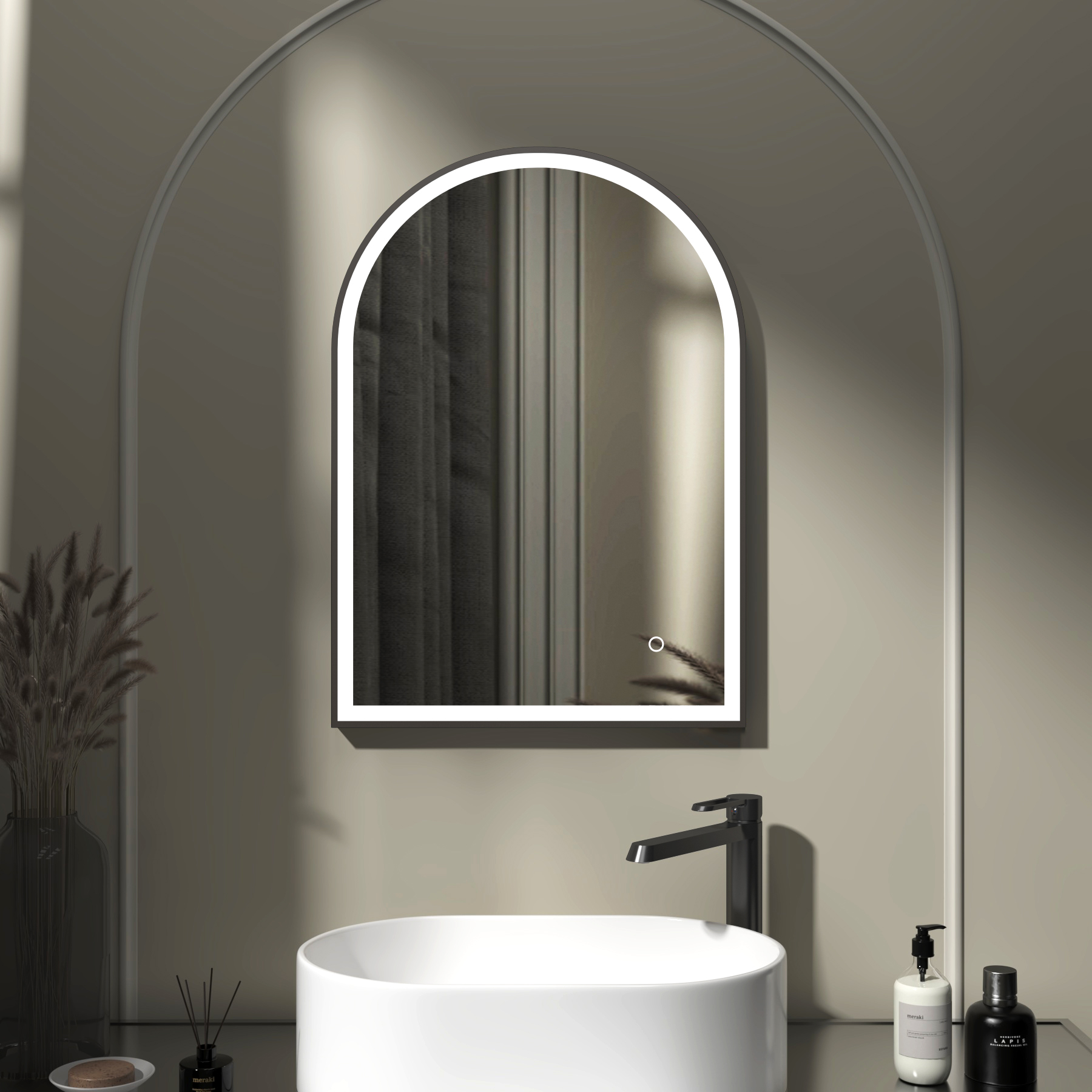 Venice 500 x 700mm Frontlit Arched Framed LED Illuminated Bathroom Mirror with Touch Sensor - Multiple Colours