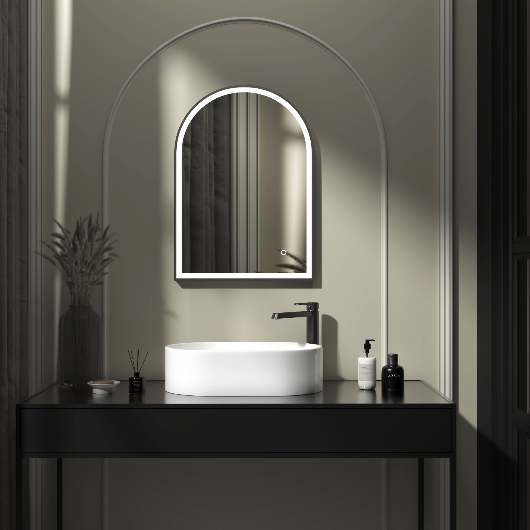 Venice 500 x 700mm Frontlit Arched Framed LED Illuminated Bathroom Mirror with Touch Sensor - Multiple Colours