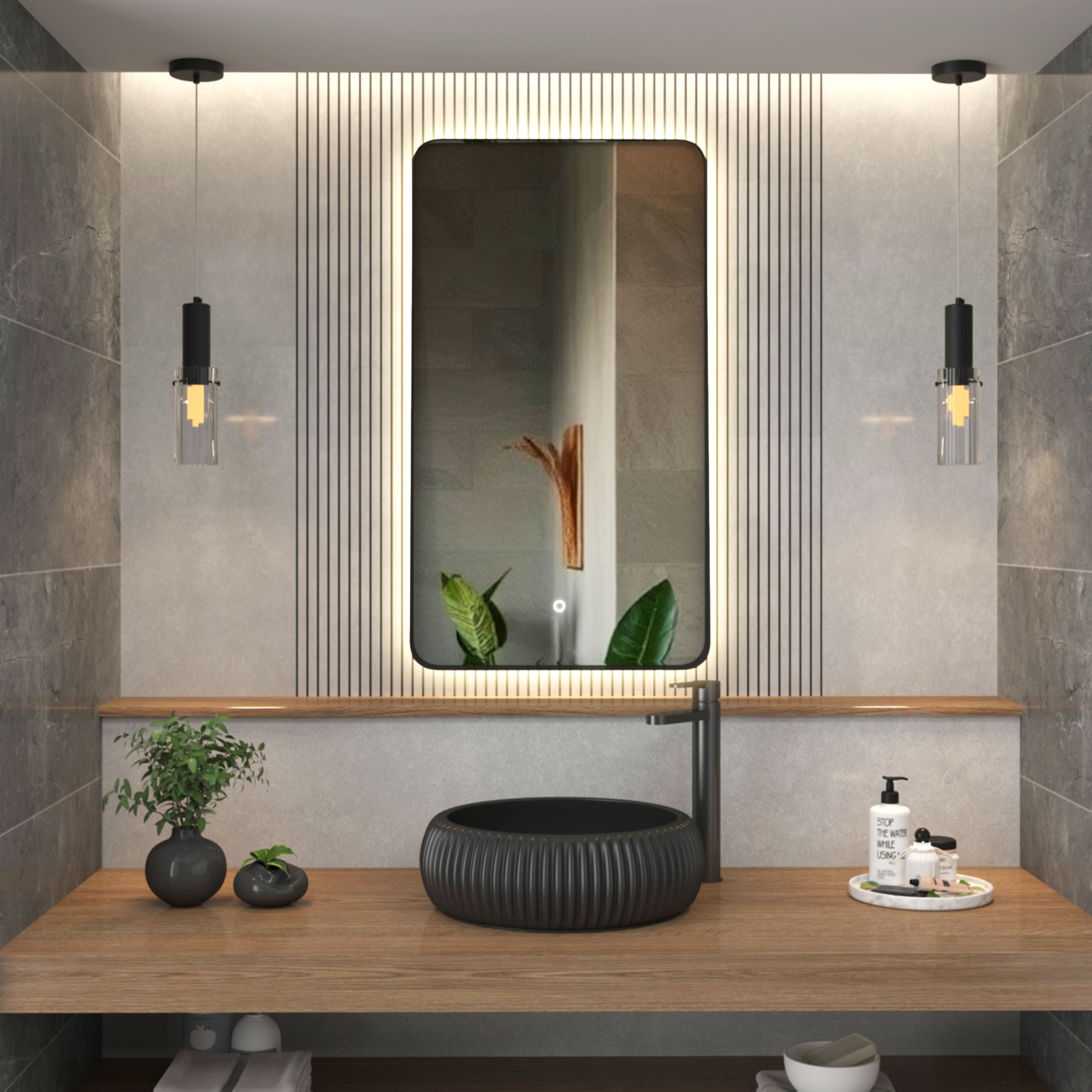 Verona 900 x 500mm Matt Black Backlit LED Illuminated Framed Mirror with Demister Pad & Touch Sensor