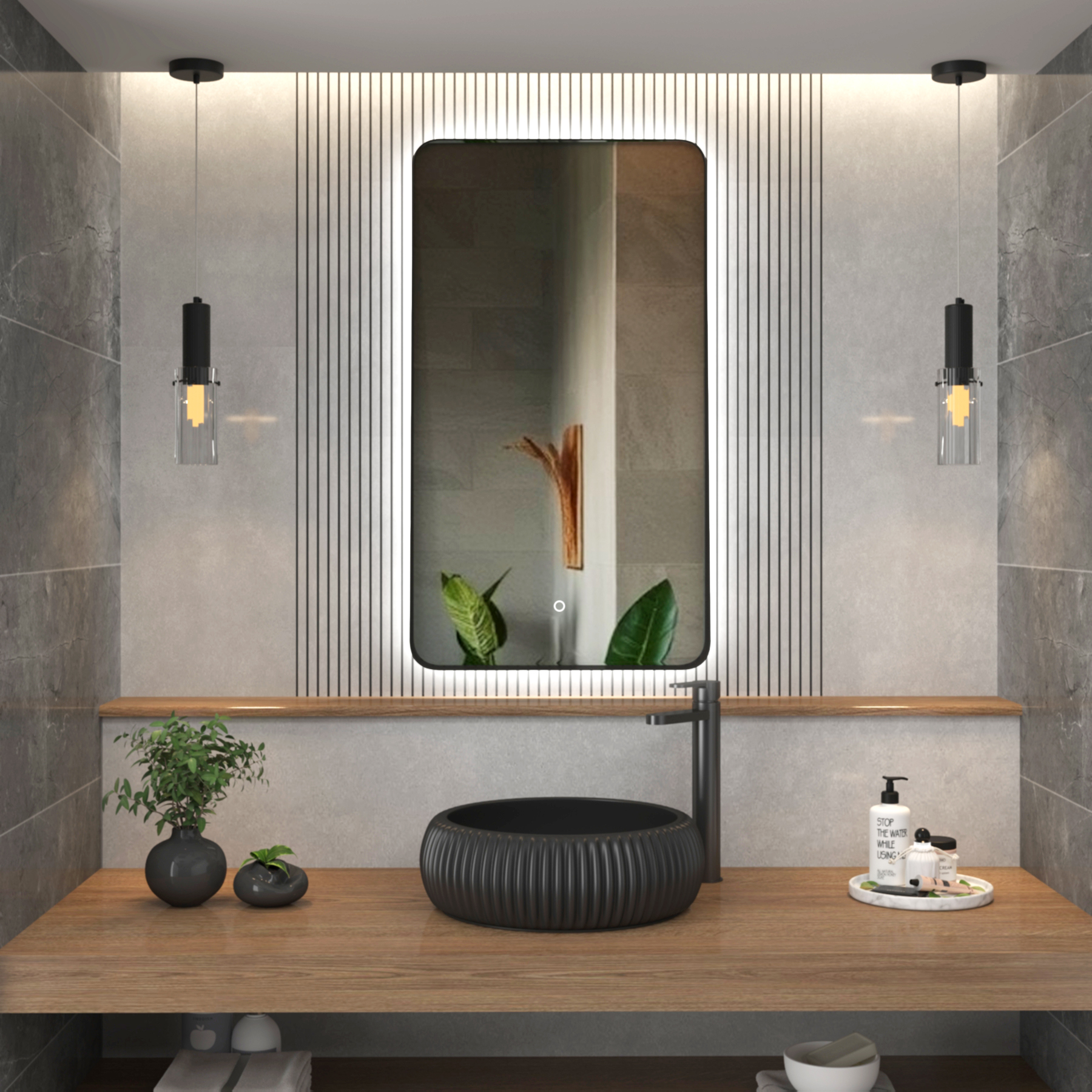 Verona 900 x 500mm Matt Black Backlit LED Illuminated Framed Mirror with Demister Pad & Touch Sensor