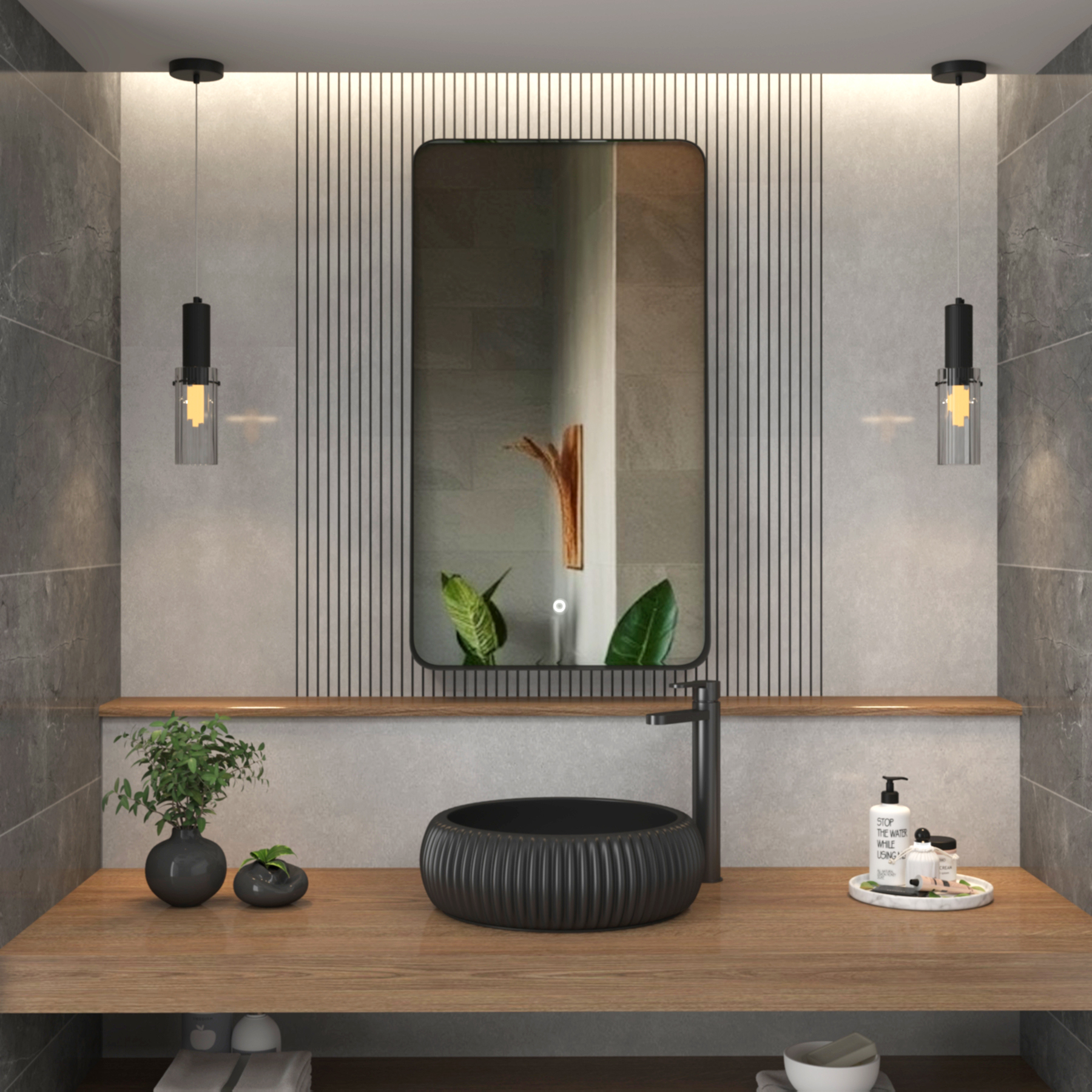 Verona 900 x 500mm Matt Black Backlit LED Illuminated Framed Mirror with Demister Pad & Touch Sensor