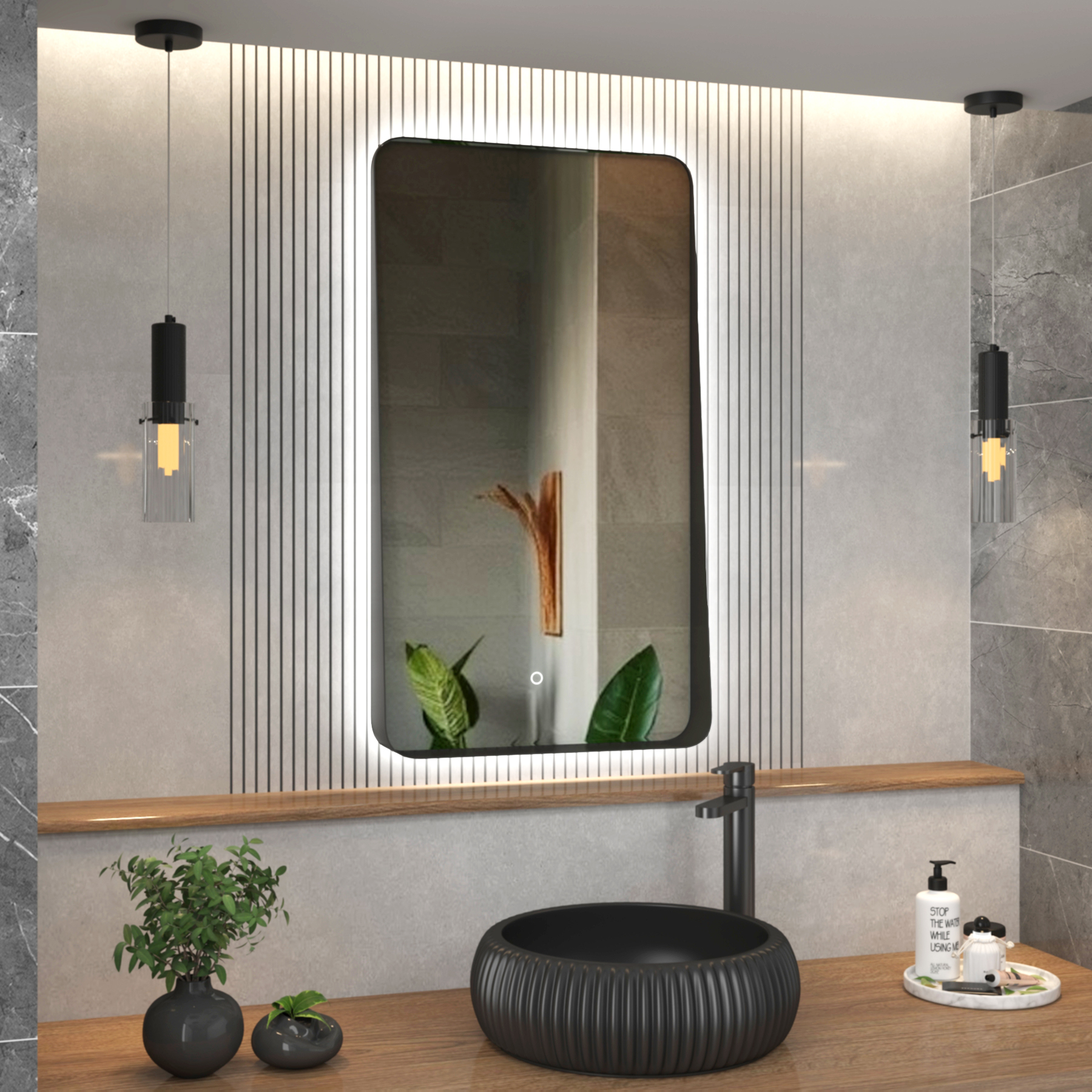 Verona 900 x 500mm Matt Black Backlit LED Illuminated Framed Mirror with Demister Pad & Touch Sensor
