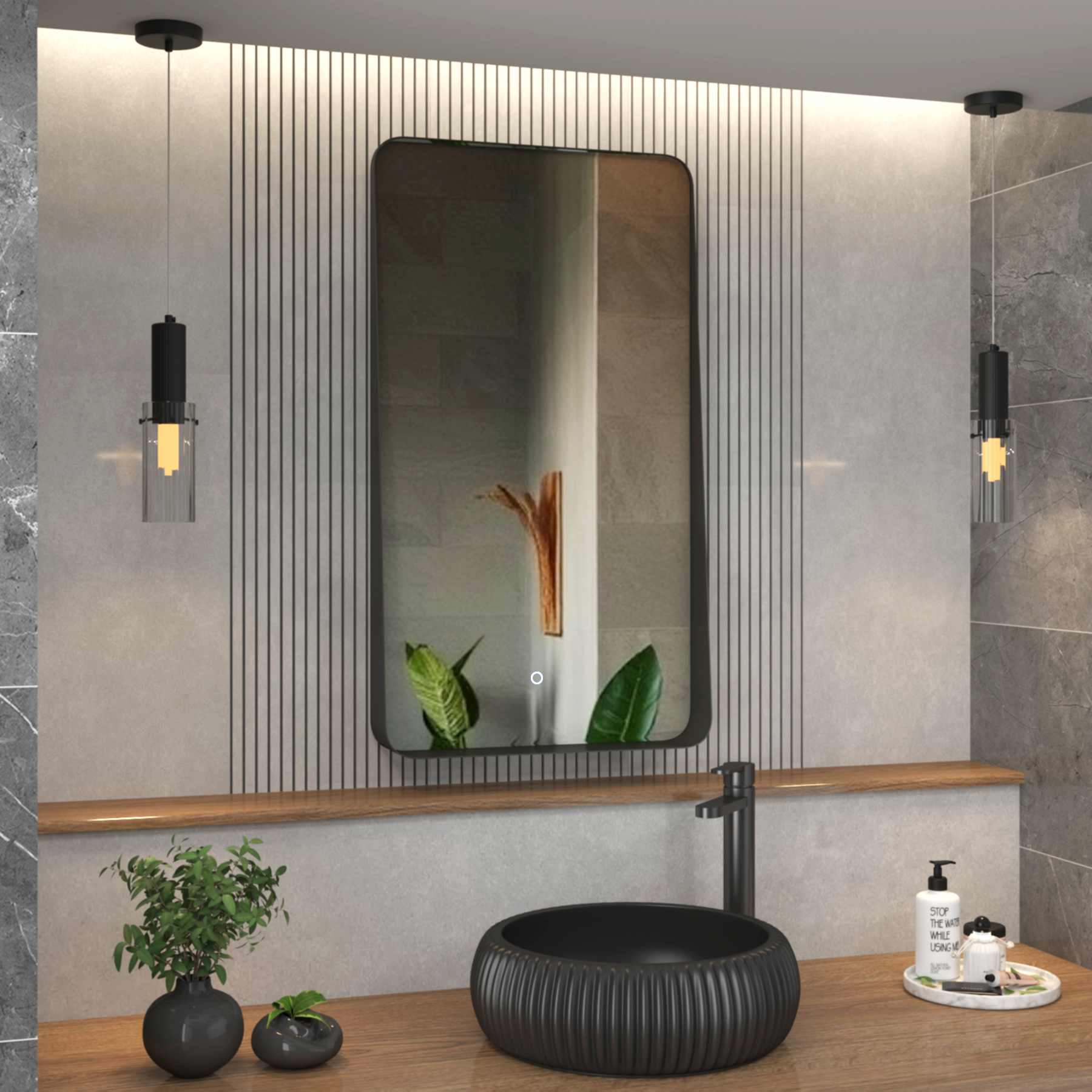 Verona 900 x 500mm Matt Black Backlit LED Illuminated Framed Mirror with Demister Pad & Touch Sensor