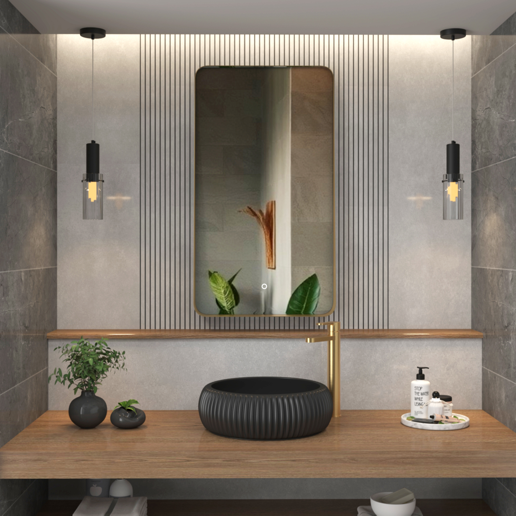 Verona 900 x 500mm Brushed Brass Backlit LED Illuminated Framed Mirror with Demister Pad & Touch Sensor 