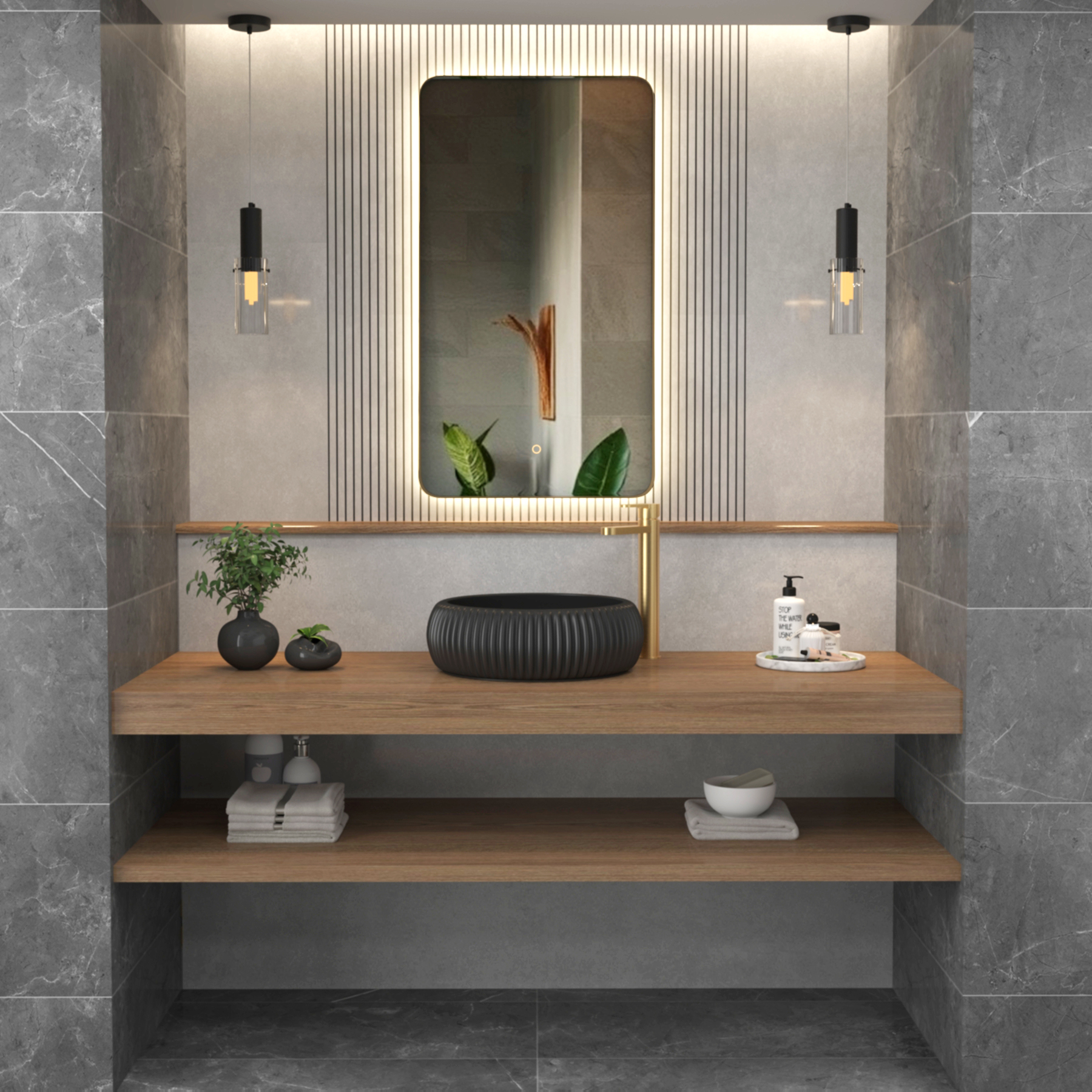 Verona 900 x 500mm Brushed Brass Backlit LED Illuminated Framed Mirror with Demister Pad & Touch Sensor 