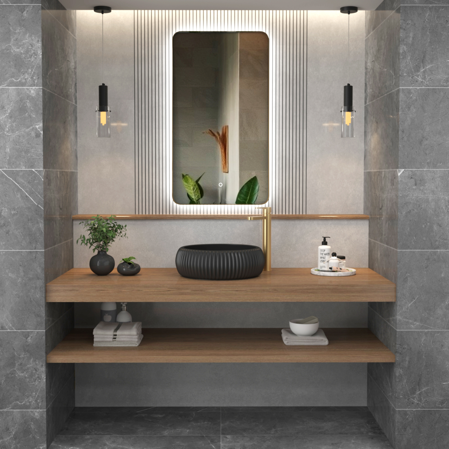 Verona 900 x 500mm Brushed Brass Backlit LED Illuminated Framed Mirror with Demister Pad & Touch Sensor 