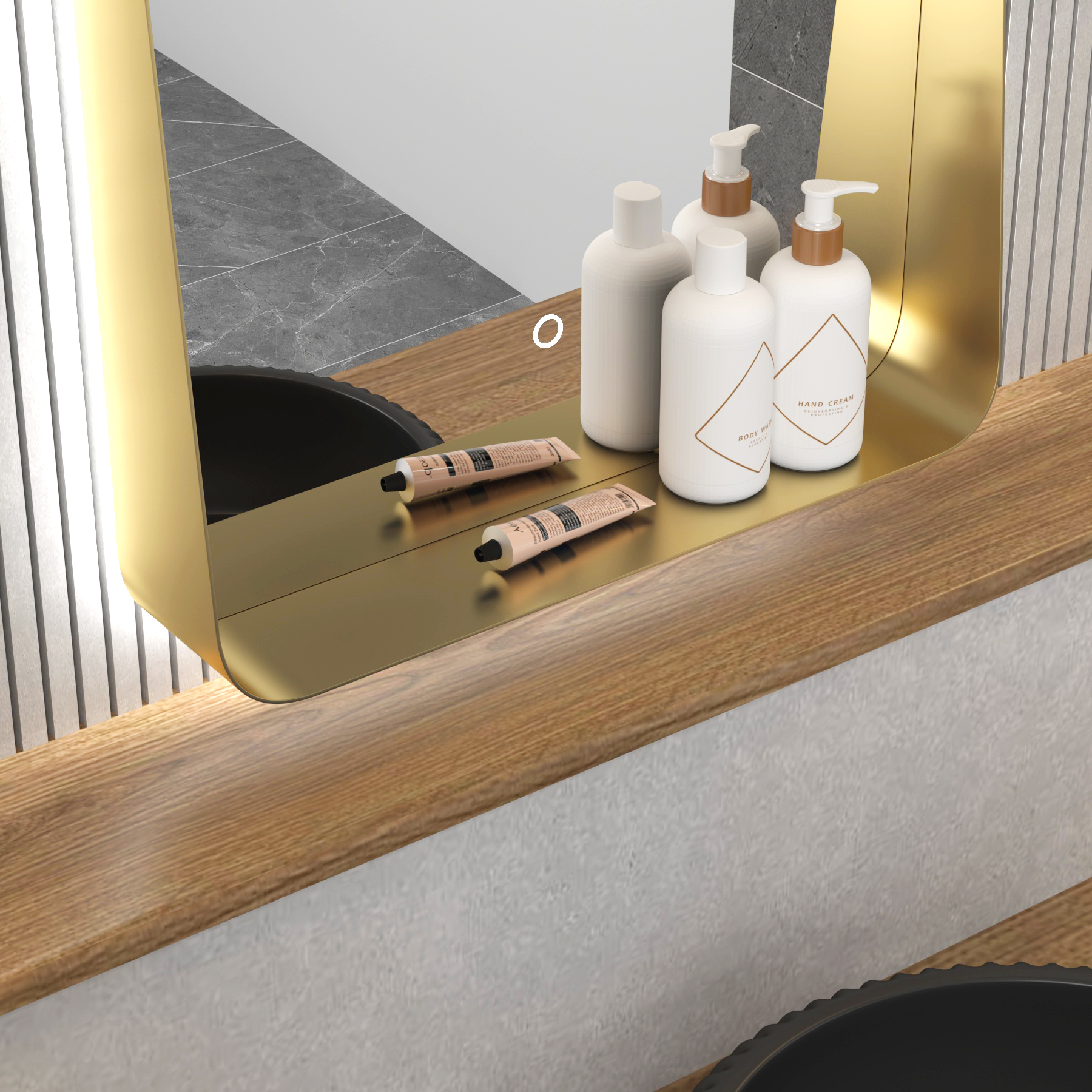 Verona 900 x 500mm Brushed Brass Backlit LED Illuminated Framed Mirror with Demister Pad & Touch Sensor 