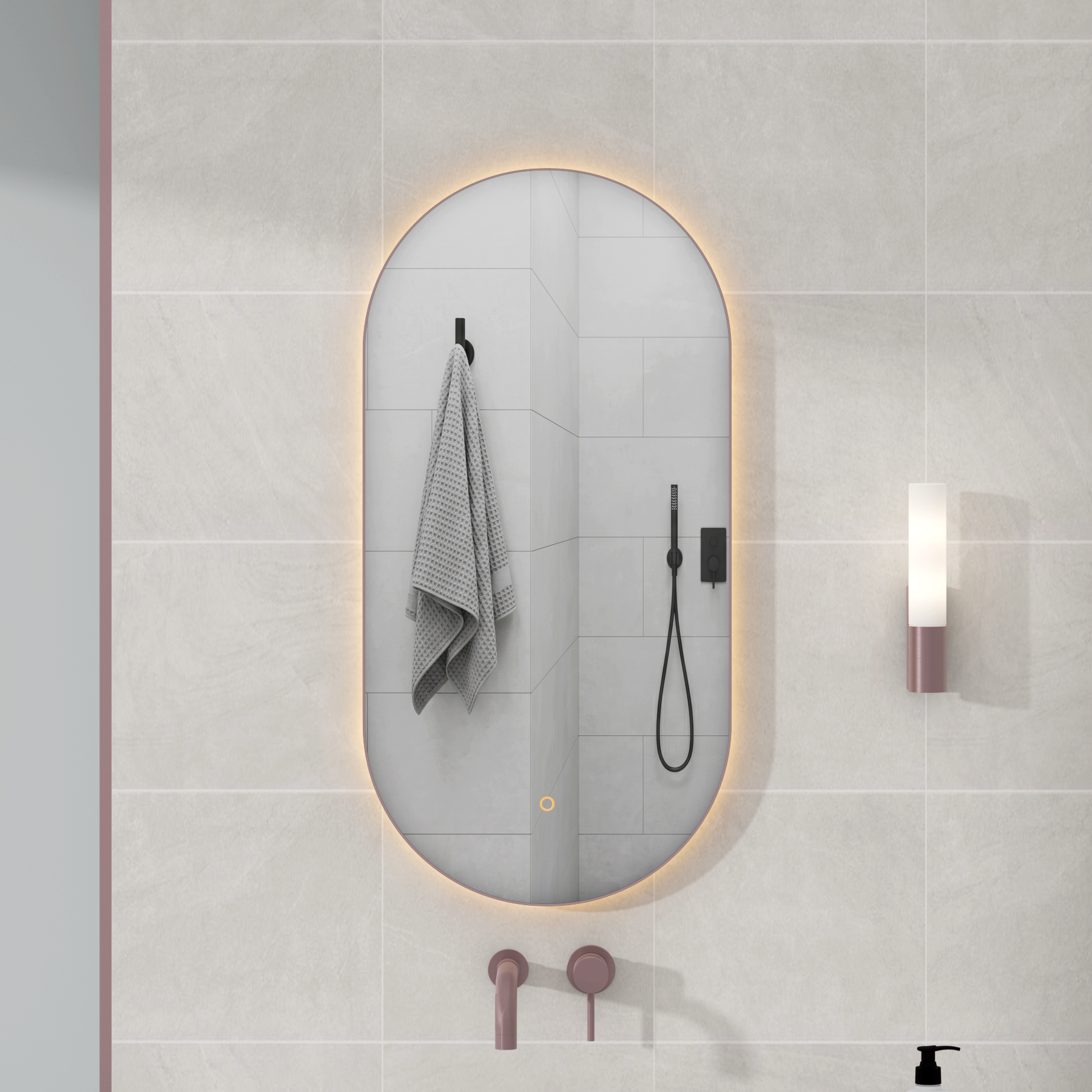 Luton 450 x 900mm Brushed Bronze Backlit LED Illuminated Framed Mirror with Demister Pad & Touch Sensor - Capsule