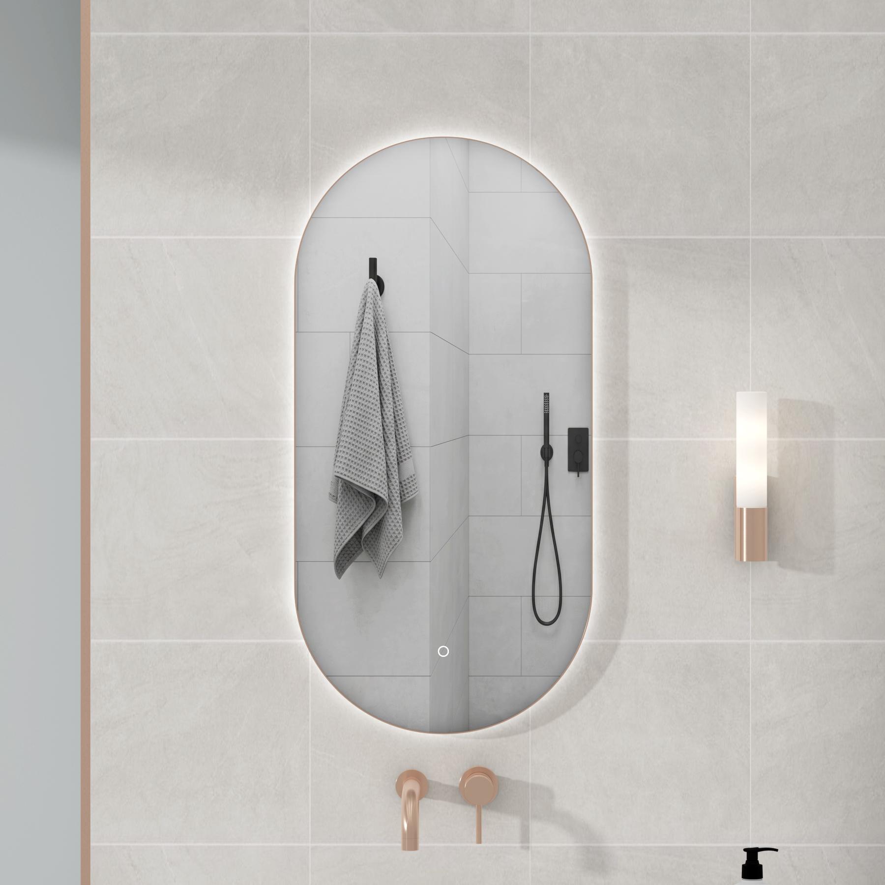 Luton 450 x 900mm Brushed Bronze Backlit LED Illuminated Framed Mirror with Demister Pad & Touch Sensor - Capsule
