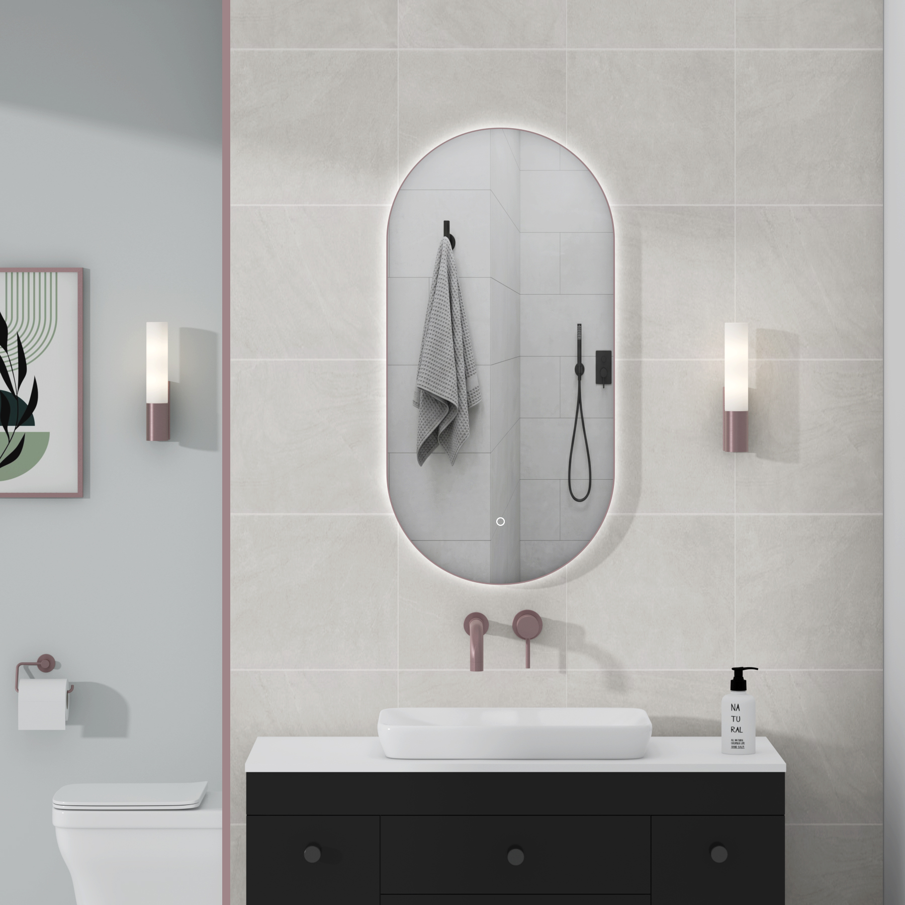 Luton 450 x 900mm Brushed Bronze Backlit LED Illuminated Framed Mirror with Demister Pad & Touch Sensor - Capsule