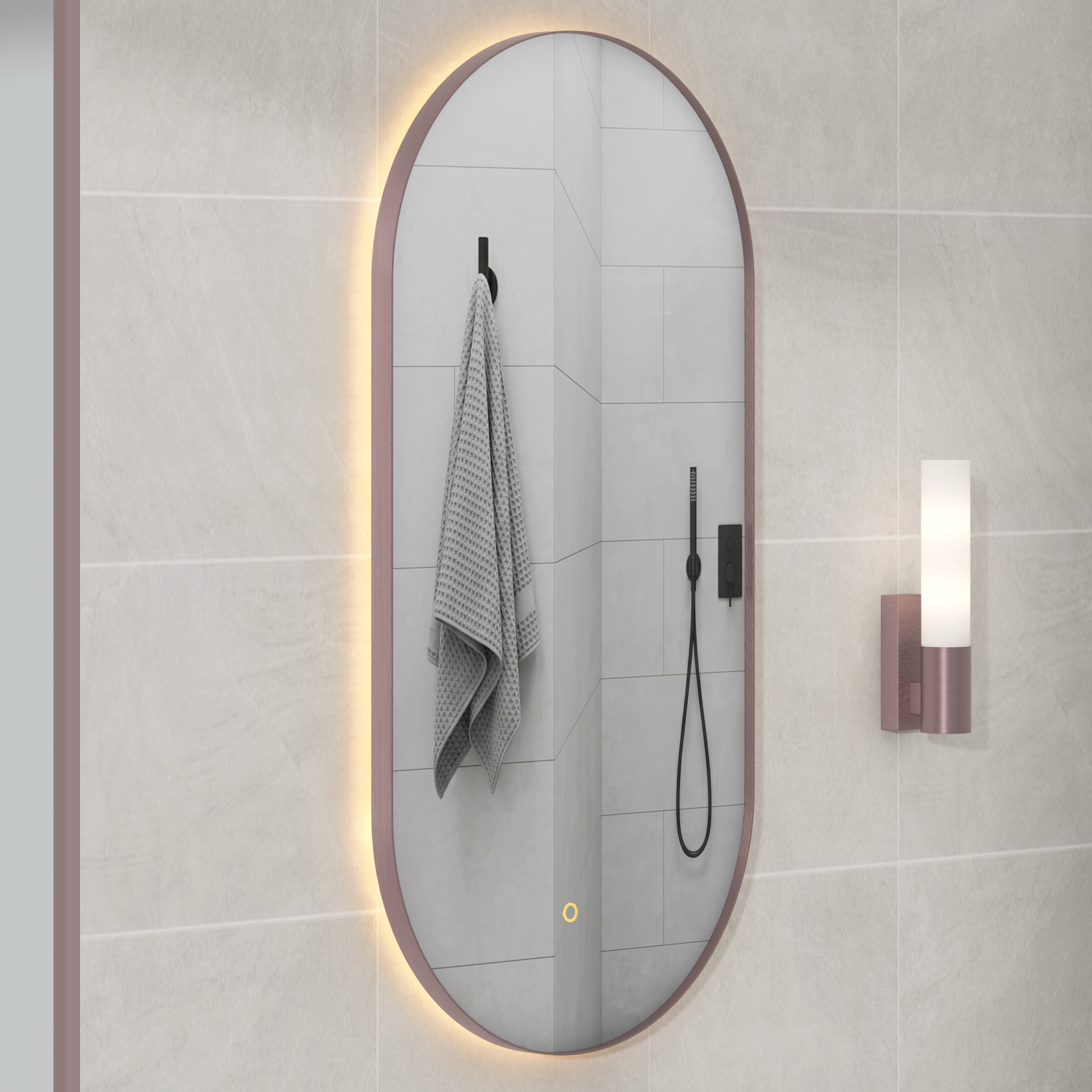 Luton 450 x 900mm Brushed Bronze Backlit LED Illuminated Framed Mirror with Demister Pad & Touch Sensor - Capsule