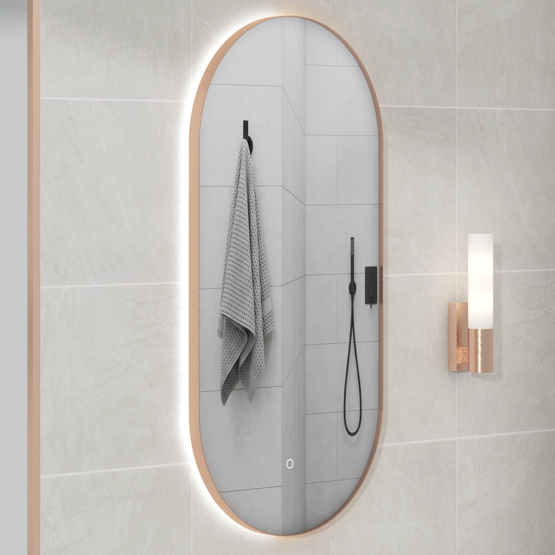 Luton 450 x 900mm Backlit LED Illuminated Framed Capsule Mirror with Demister Pad & Touch Sensor - Multiple Colours