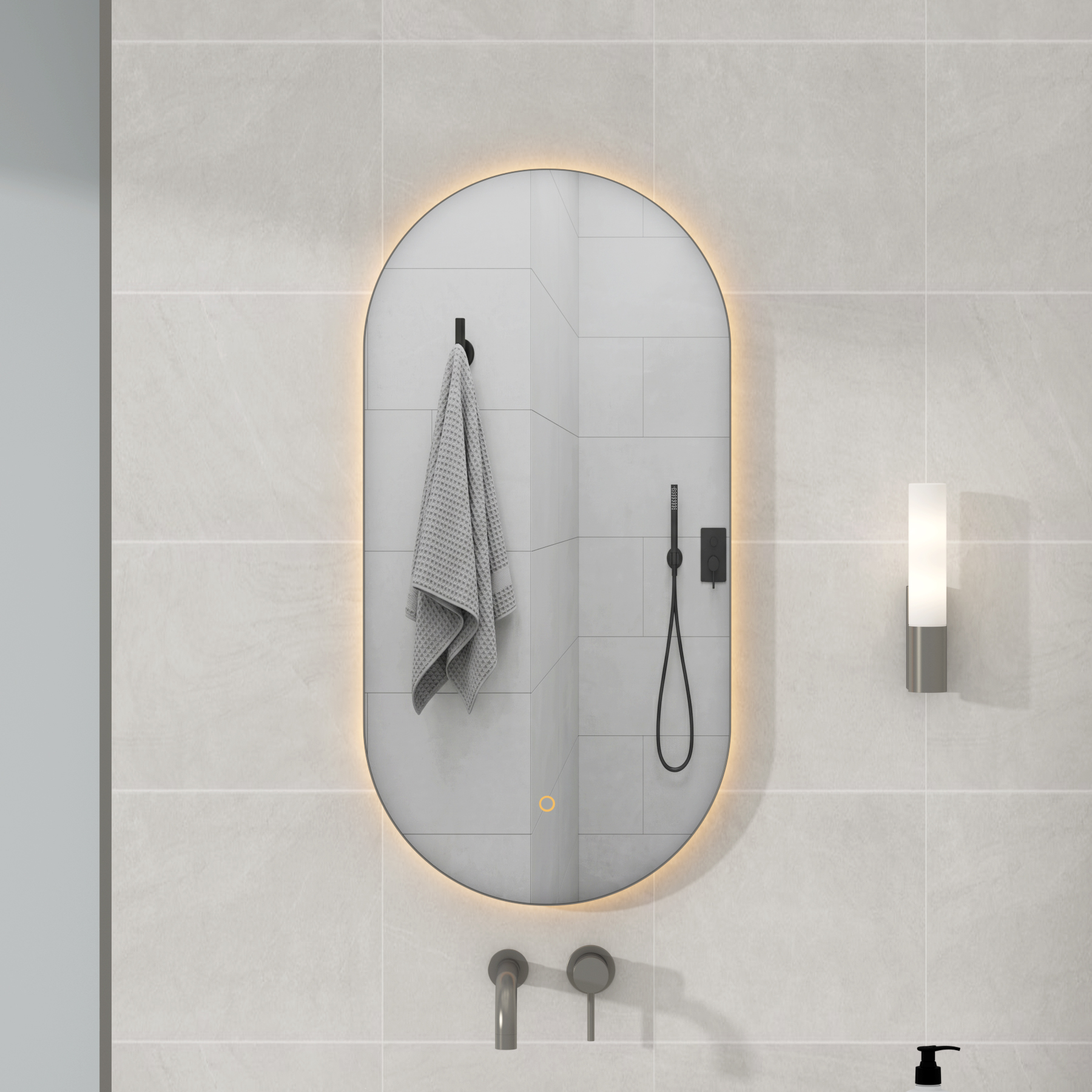 Luton 450 x 900mm Gun Metal Grey Backlit LED Illuminated Framed Mirror with Demister Pad & Touch Sensor - Capsule