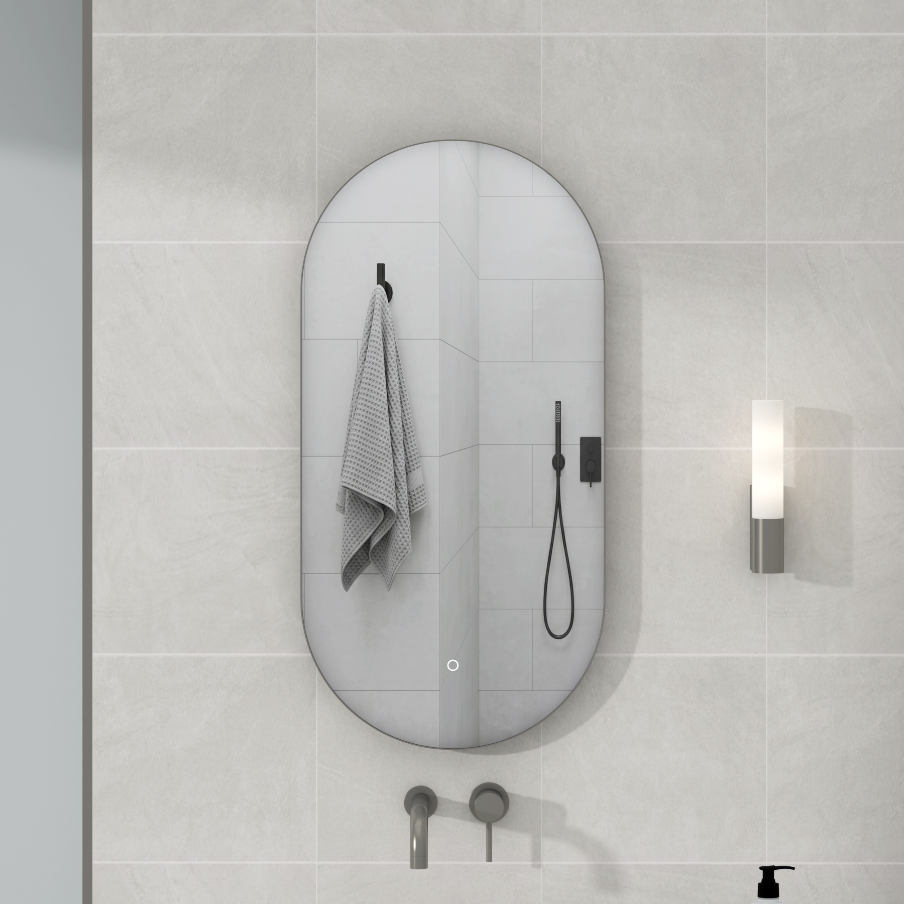 Luton 450 x 900mm Gun Metal Grey Backlit LED Illuminated Framed Mirror with Demister Pad & Touch Sensor - Capsule