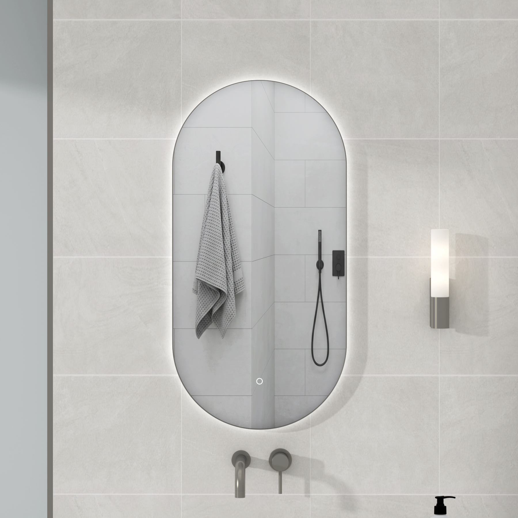Luton 450 x 900mm Gun Metal Grey Backlit LED Illuminated Framed Mirror with Demister Pad & Touch Sensor - Capsule