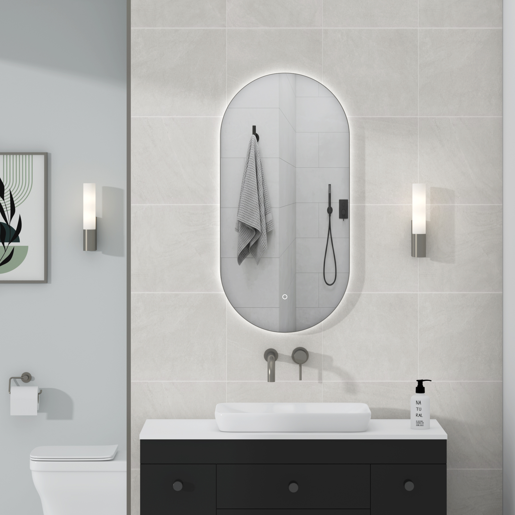Luton 450 x 900mm Gun Metal Grey Backlit LED Illuminated Framed Mirror with Demister Pad & Touch Sensor - Capsule