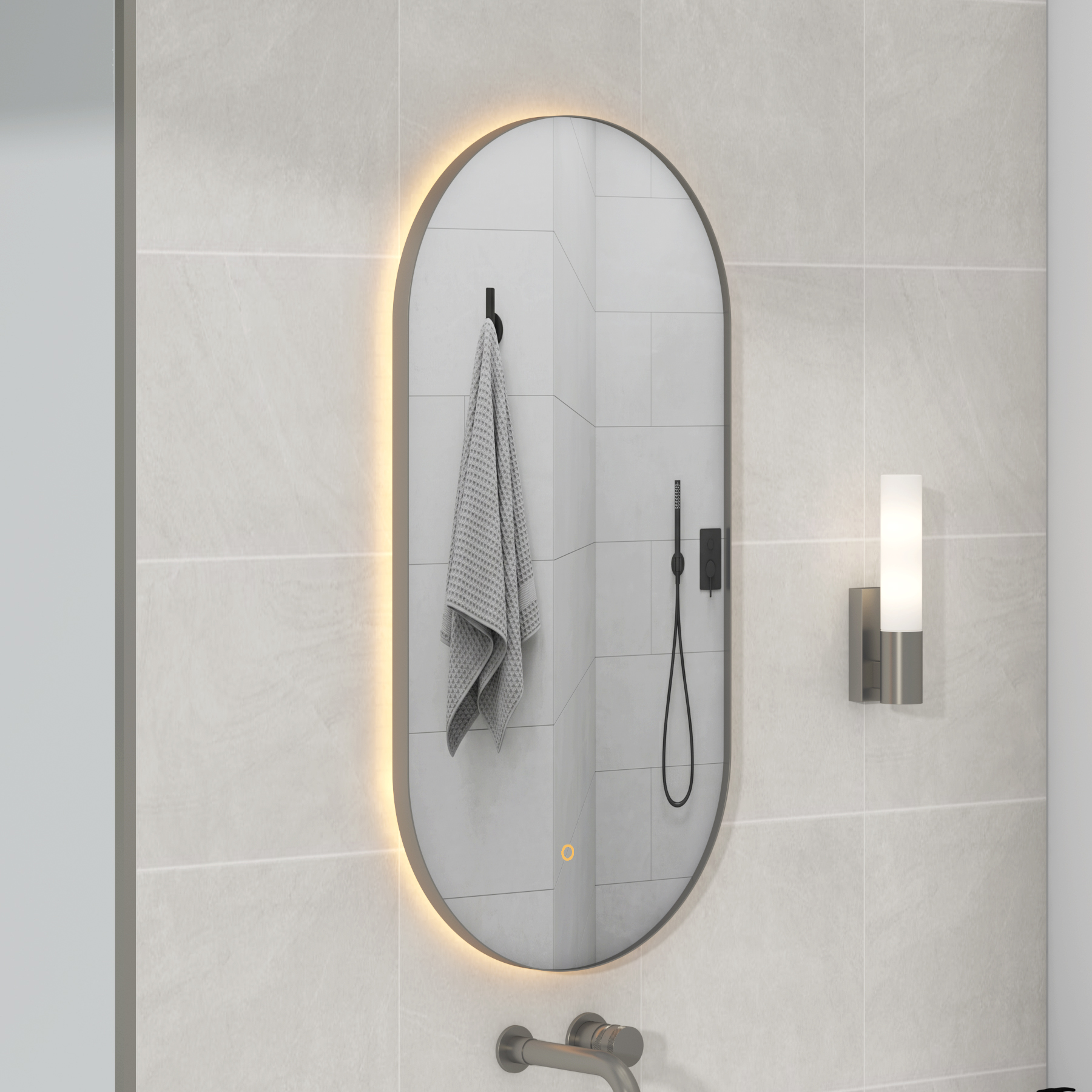 Luton 450 x 900mm Gun Metal Grey Backlit LED Illuminated Framed Mirror with Demister Pad & Touch Sensor - Capsule