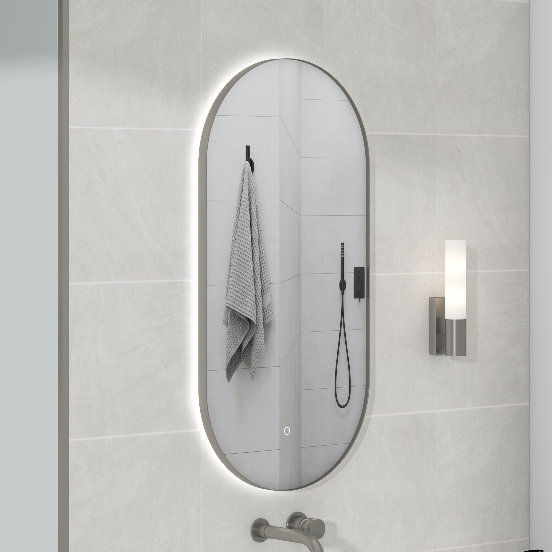 Luton 450 x 900mm Backlit LED Illuminated Framed Capsule Mirror with Demister Pad & Touch Sensor - Multiple Colours
