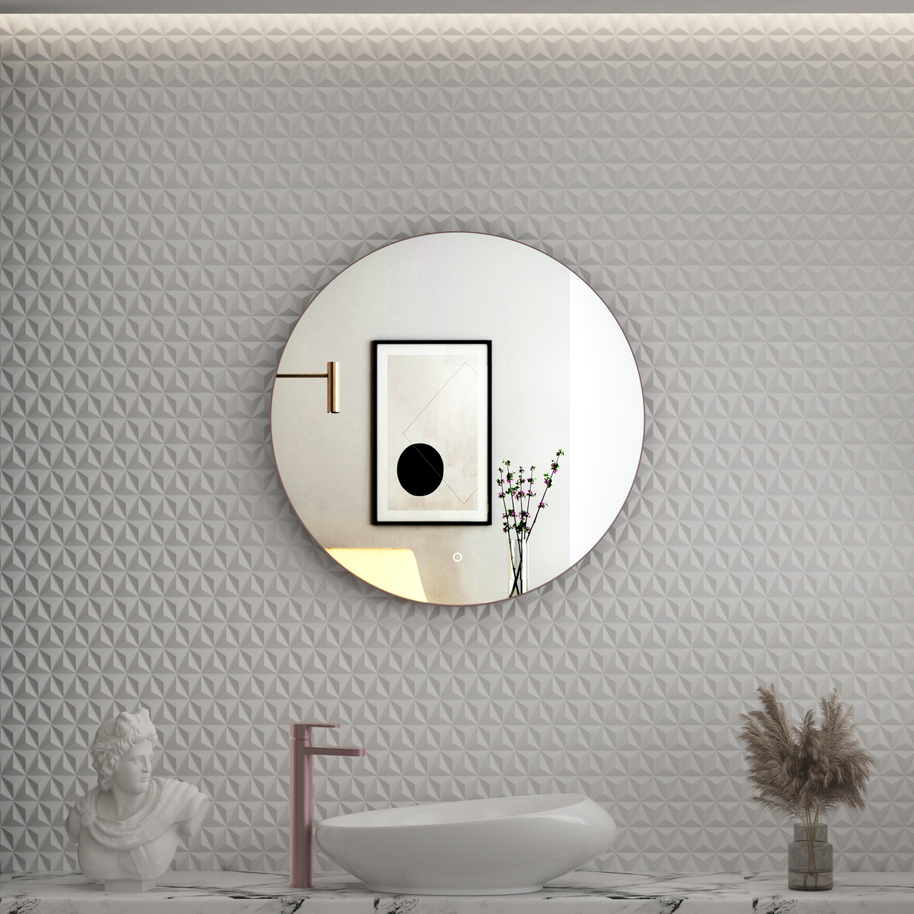 Luton 600 x 600mm Brushed Bronze Round Backlit LED Illuminated Bathroom Mirror Framed with Touch Sensor