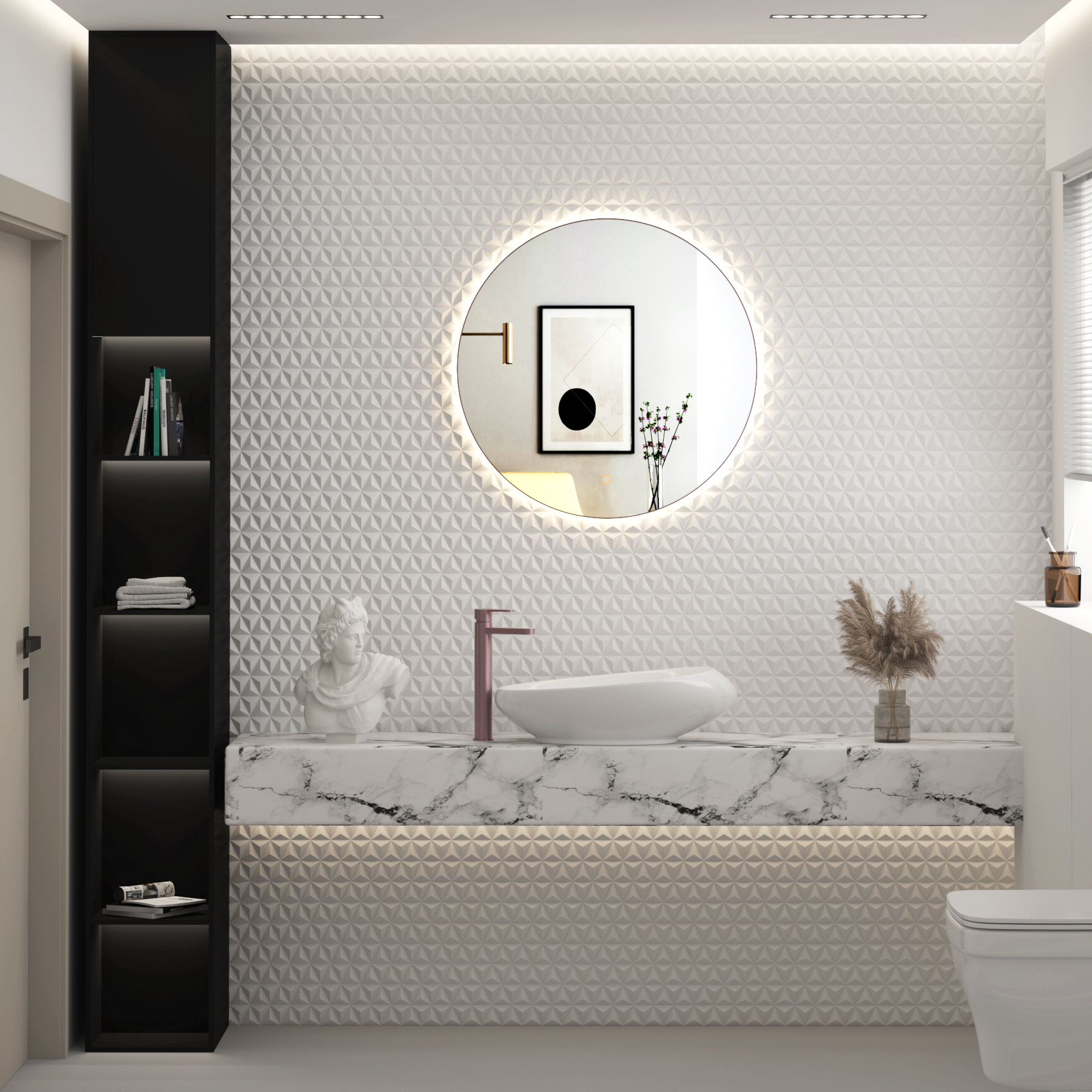 Luton 600 x 600mm Brushed Bronze Round Backlit LED Illuminated Bathroom Mirror Framed with Touch Sensor