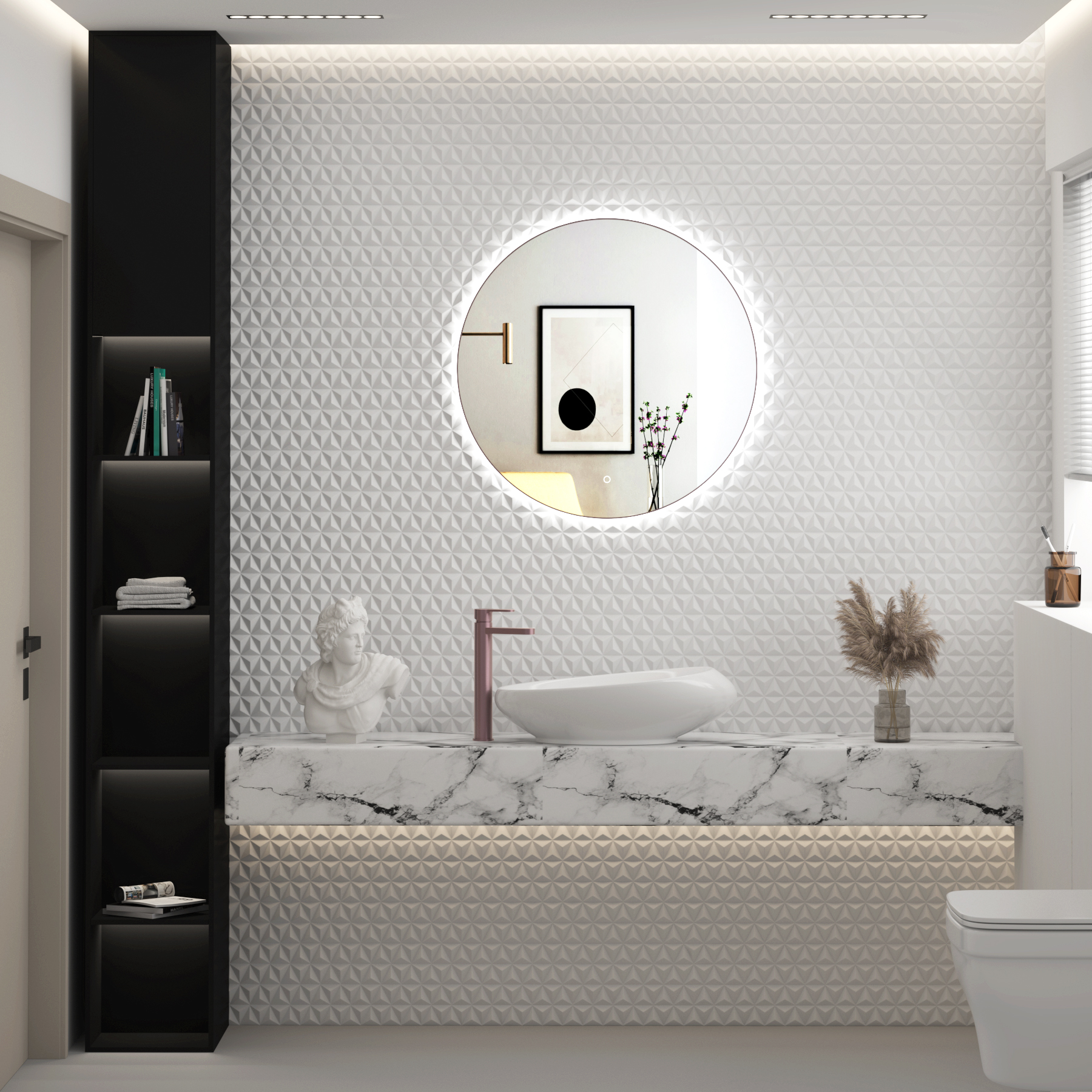 Luton 600 x 600mm Brushed Bronze Round Backlit LED Illuminated Bathroom Mirror Framed with Touch Sensor