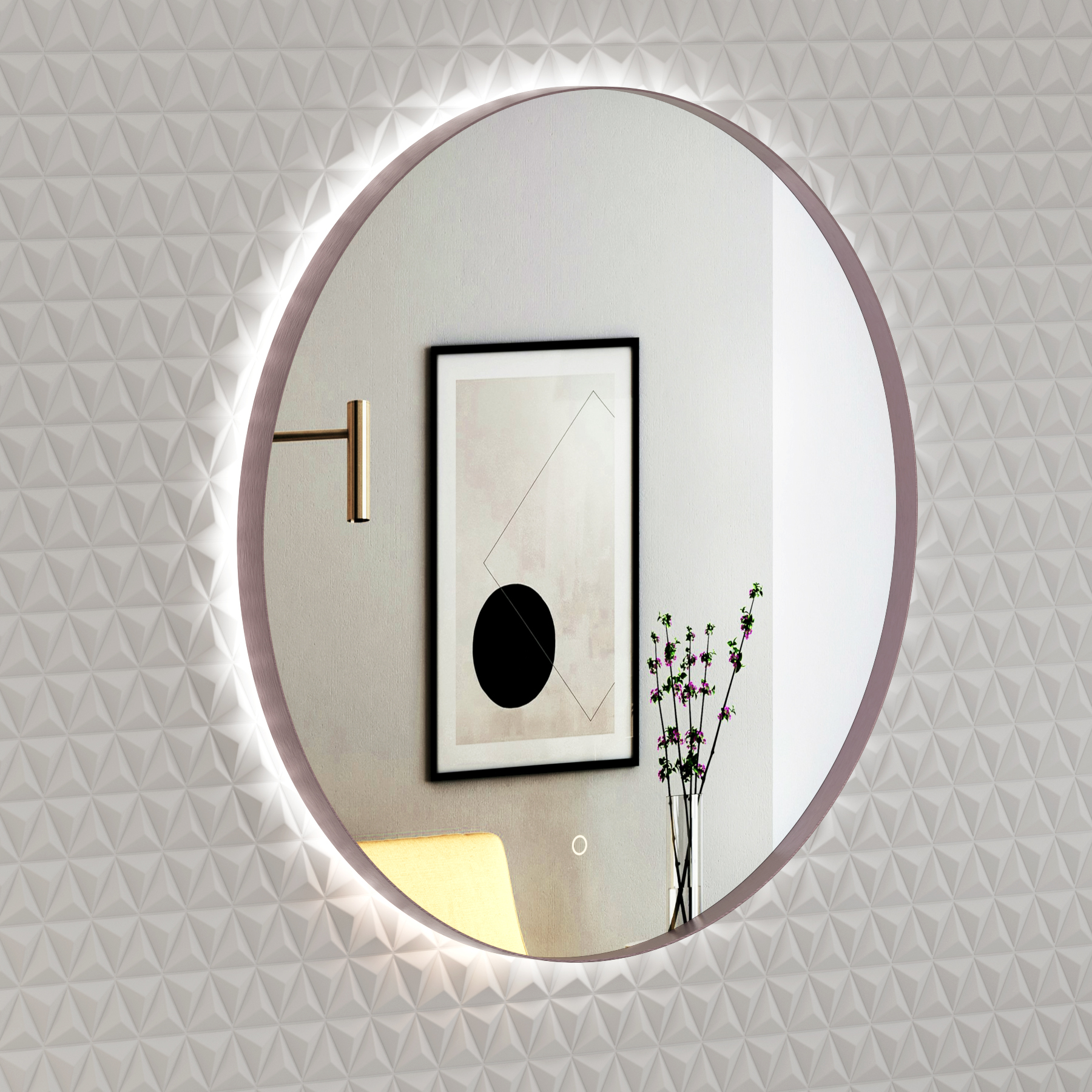 Luton 600 x 600mm Brushed Bronze Round Backlit LED Illuminated Bathroom Mirror Framed with Touch Sensor