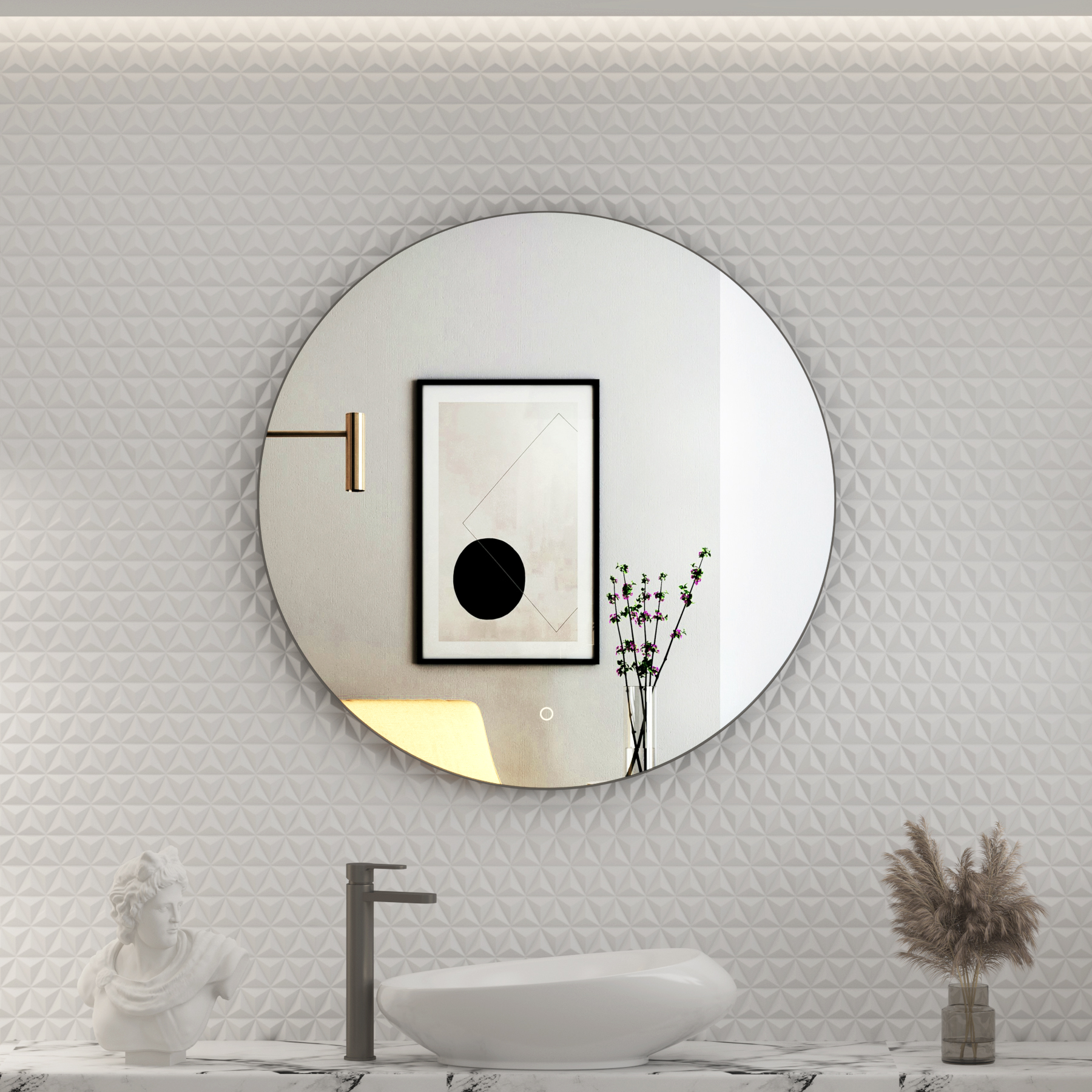 Luton 800 x 800mm Gun Metal Grey Round Backlit LED Illuminated Bathroom Mirror Framed with Touch Sensor