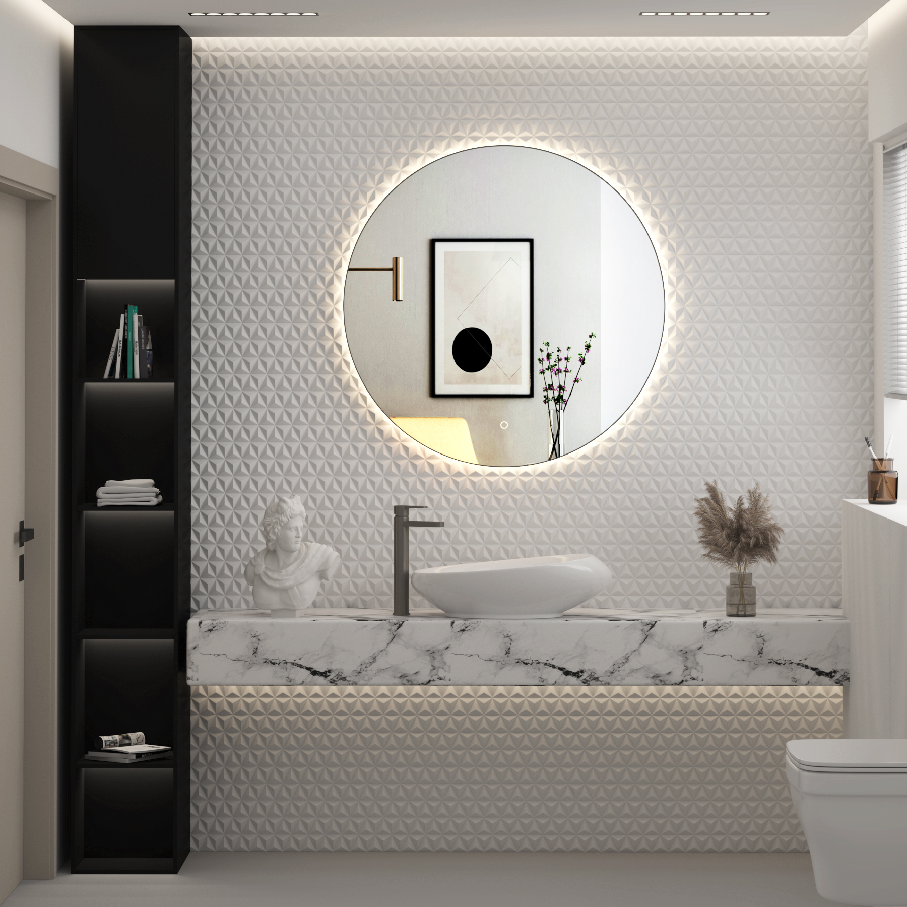 Luton 800 x 800mm Gun Metal Grey Round Backlit LED Illuminated Bathroom Mirror Framed with Touch Sensor