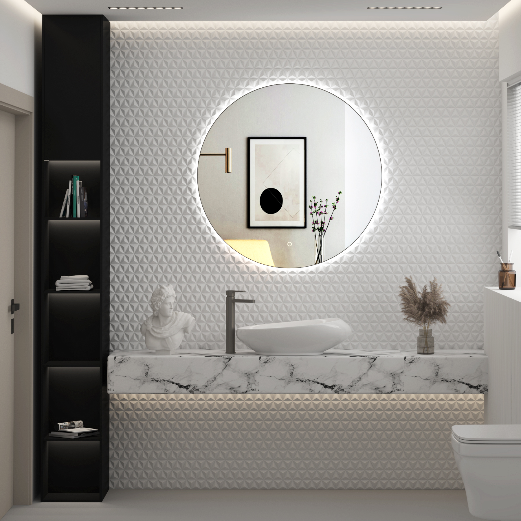 Luton 800 x 800mm Gun Metal Grey Round Backlit LED Illuminated Bathroom Mirror Framed with Touch Sensor