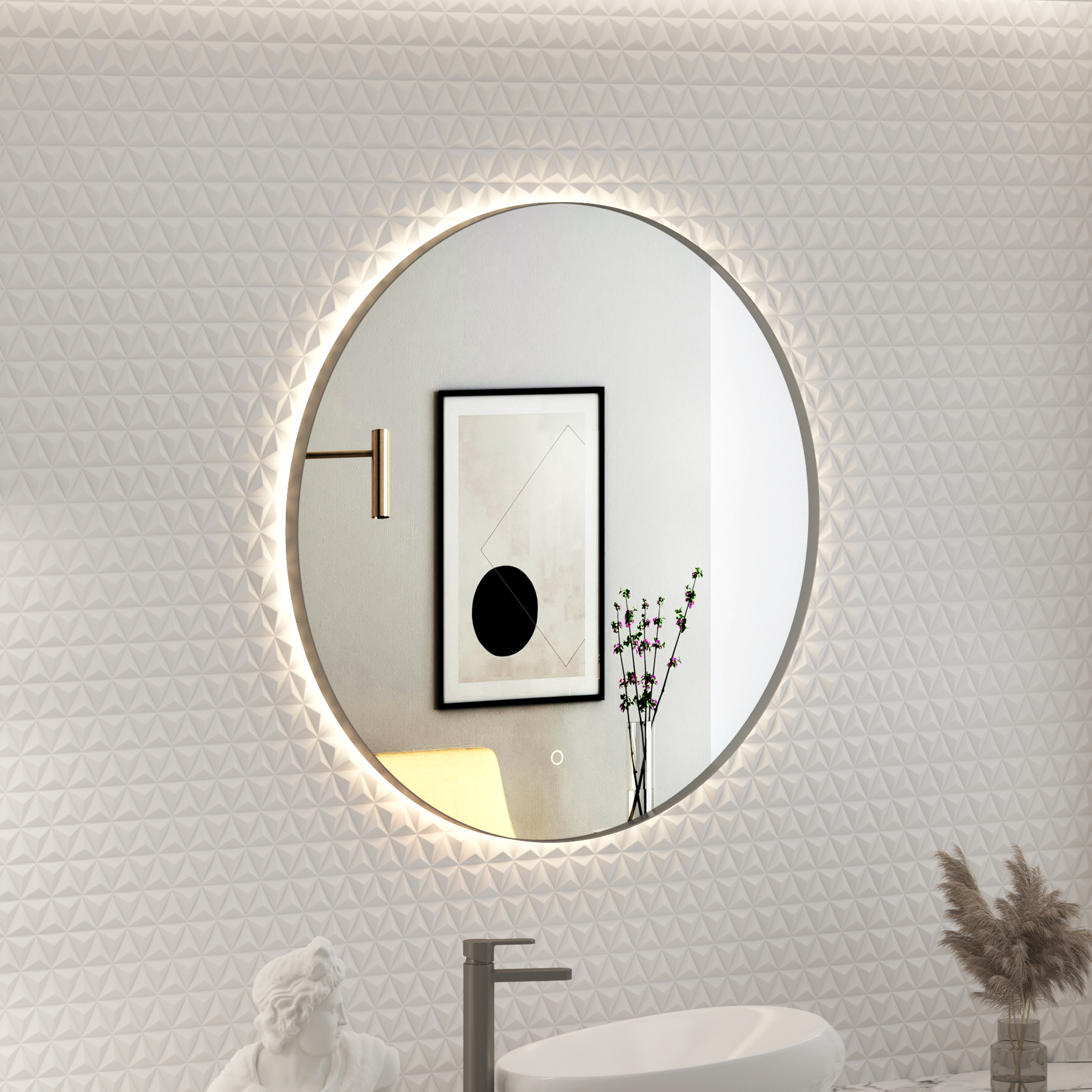 Luton Round Backlit LED Illuminated Bathroom Mirror Framed with Touch Sensor - Multiple Colours & Sizes