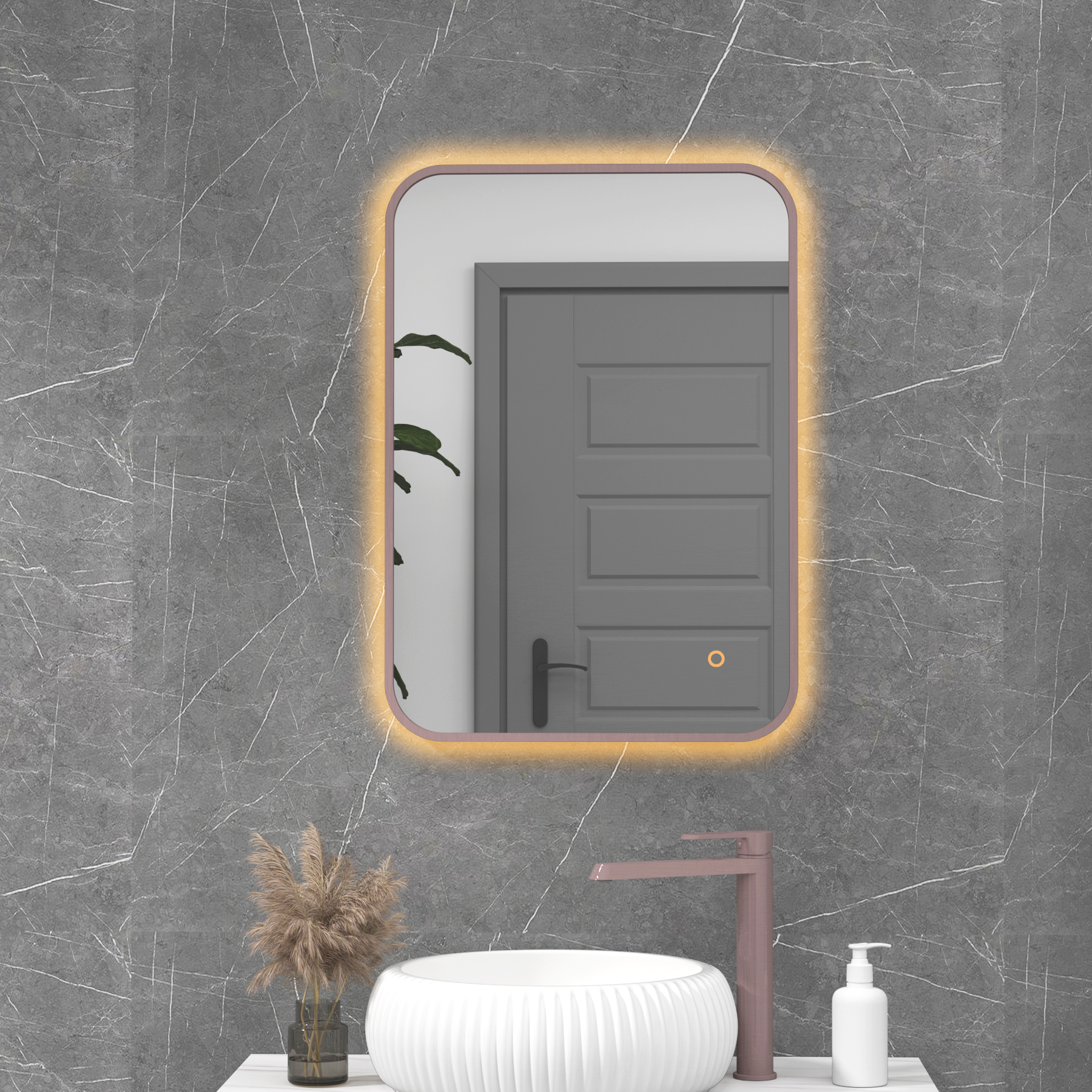 Luton 500 x 700mm Brushed Bronze Backlit Framed LED Illuminated Rectangular Bathroom Mirror with Touch Sensor & Anti-Fog