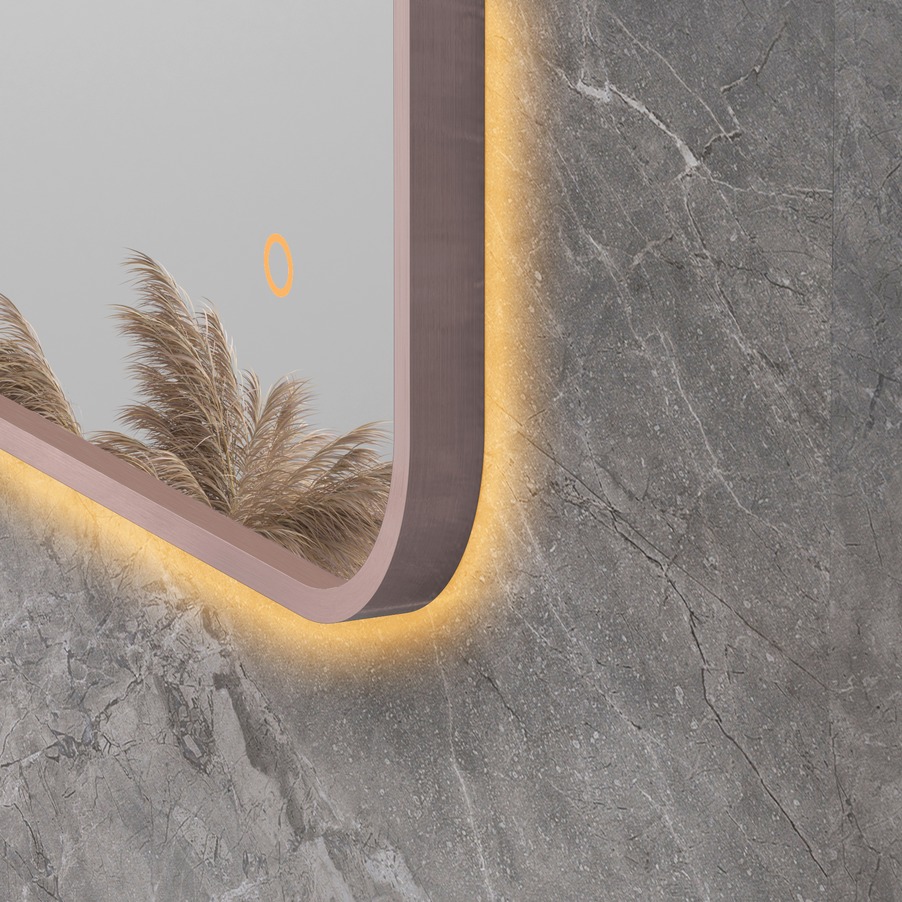 Luton 500 x 700mm Brushed Bronze Backlit Framed LED Illuminated Rectangular Bathroom Mirror with Touch Sensor & Anti-Fog
