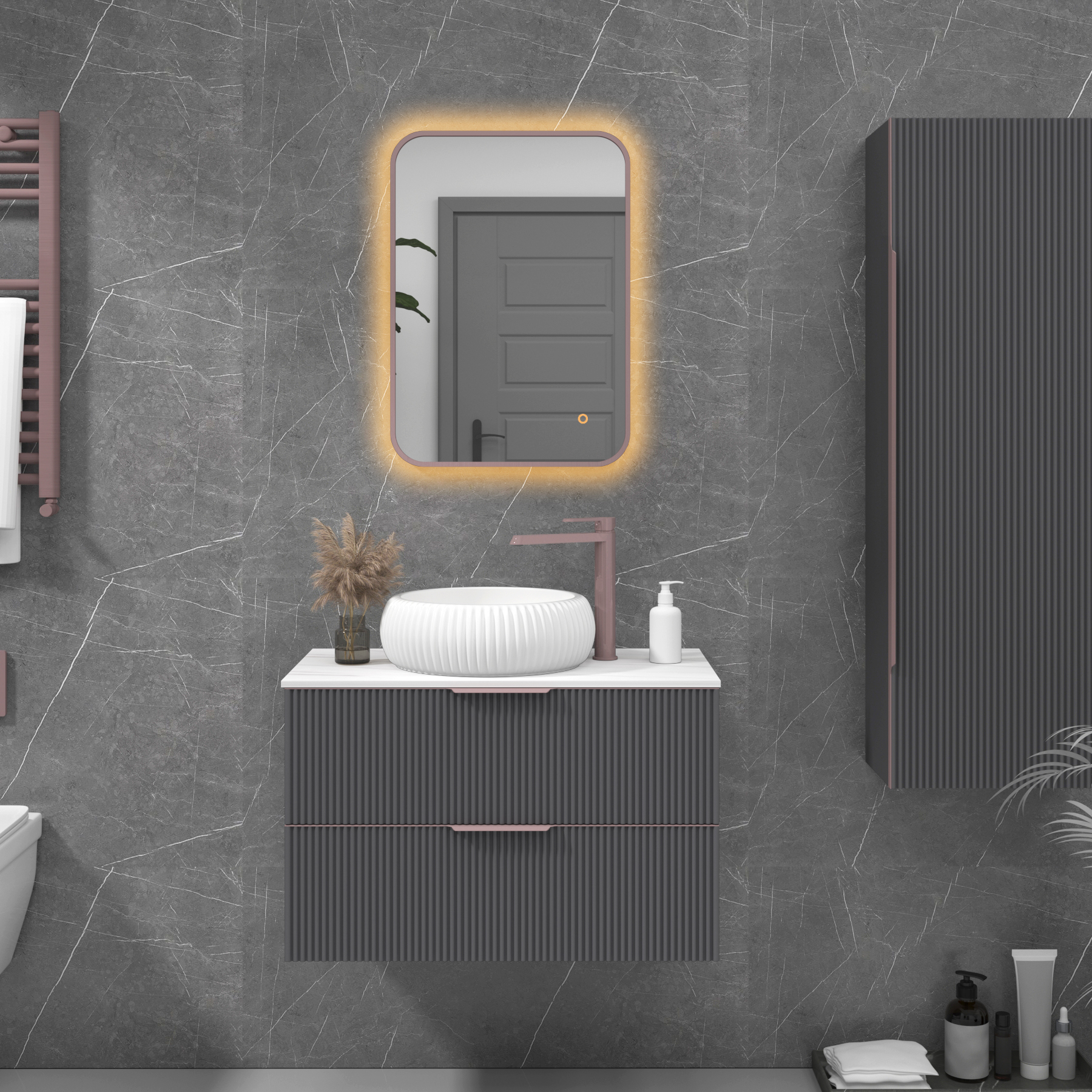 Luton 500 x 700mm Brushed Bronze Backlit Framed LED Illuminated Rectangular Bathroom Mirror with Touch Sensor & Anti-Fog