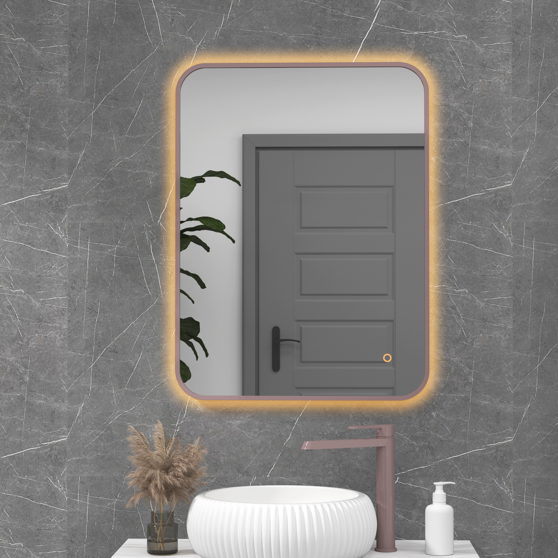 Luton 600 x 800mm Brushed Bronze Backlit LED Framed Illuminated Rectangular Bathroom Mirror with Touch Sensor & Anti-Fog