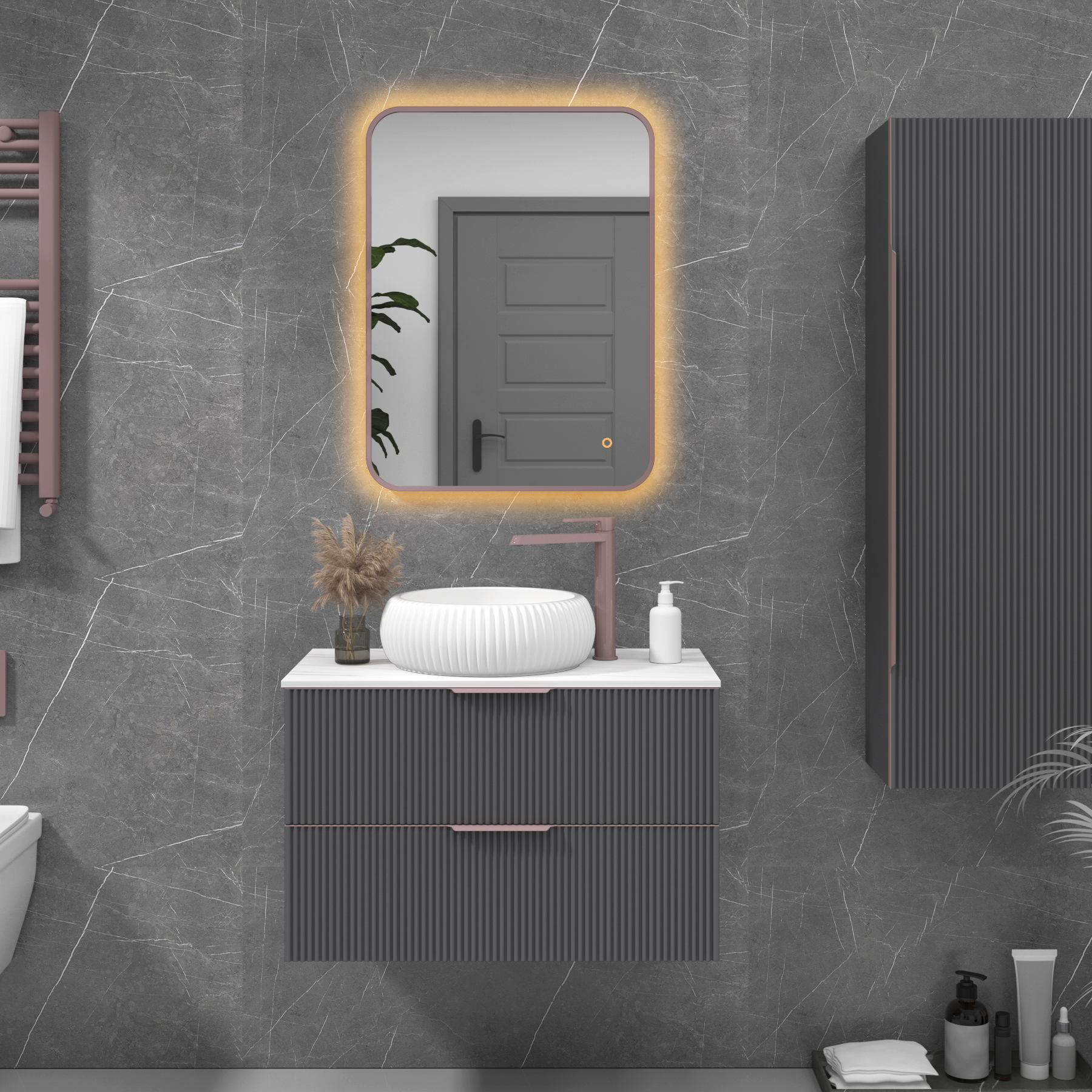 Luton 600 x 800mm Brushed Bronze Backlit LED Framed Illuminated Rectangular Bathroom Mirror with Touch Sensor & Anti-Fog