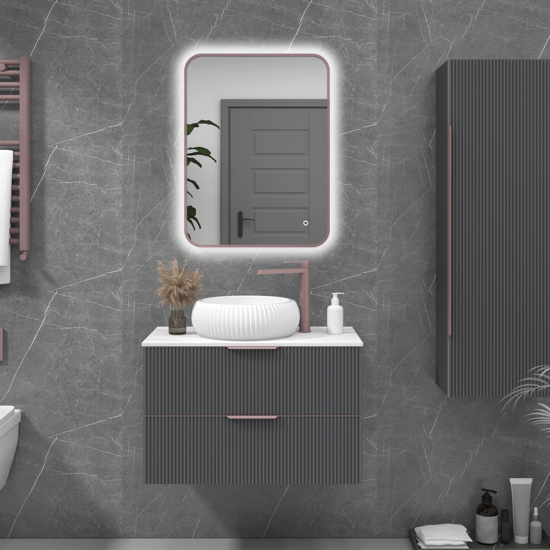 Luton 600 x 800mm Brushed Bronze Backlit LED Framed Illuminated Rectangular Bathroom Mirror with Touch Sensor & Anti-Fog
