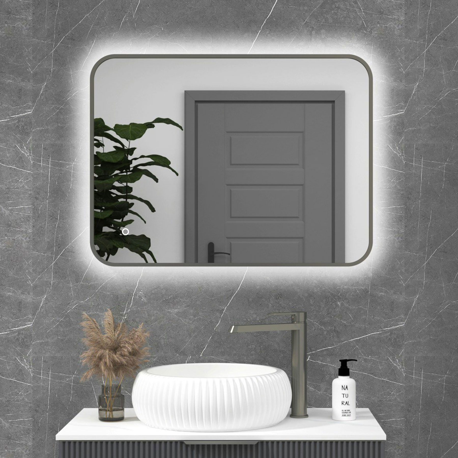 Luton Backlit LED Illuminated Rectangular Framed Bathroom Mirror with Demister Pad & Touch Sensor  - Multiple Colours & Sizes