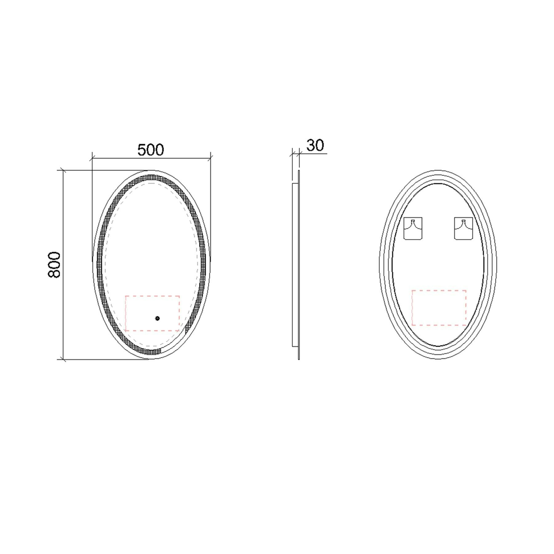 Capri 500 x 800mm Frameless Oval Front Lighted LED Illuminated Mirror - Anti-Fog