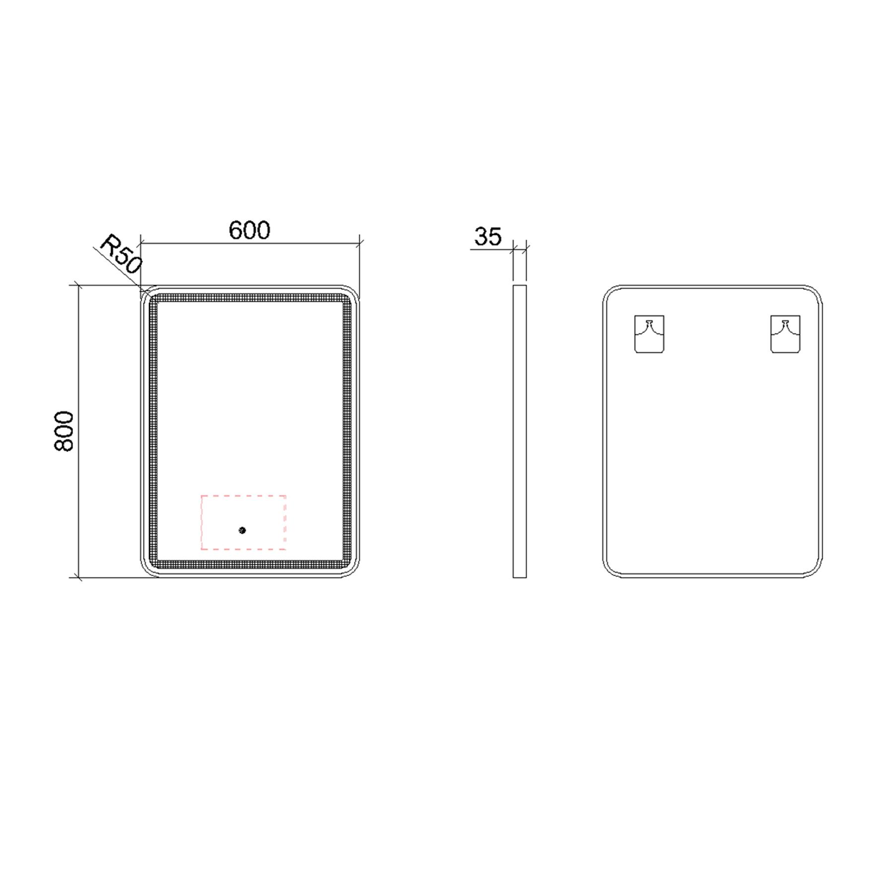 Luna 600 x 800mm Matt Black Frontlit LED Illuminated Framed Mirror with Demister Pad & Touch Sensor