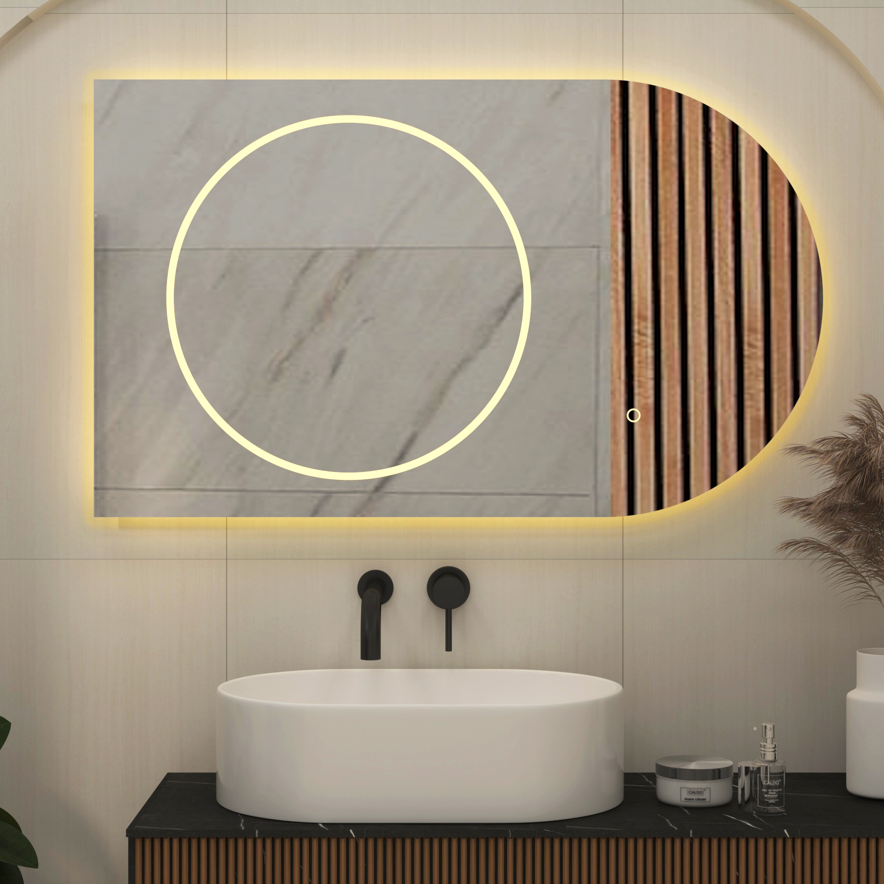 Avalon 1000 x 600mm Backlit LED Illuminated Frameless Round Twin Mirror with Demister Pad & Touch Sensor