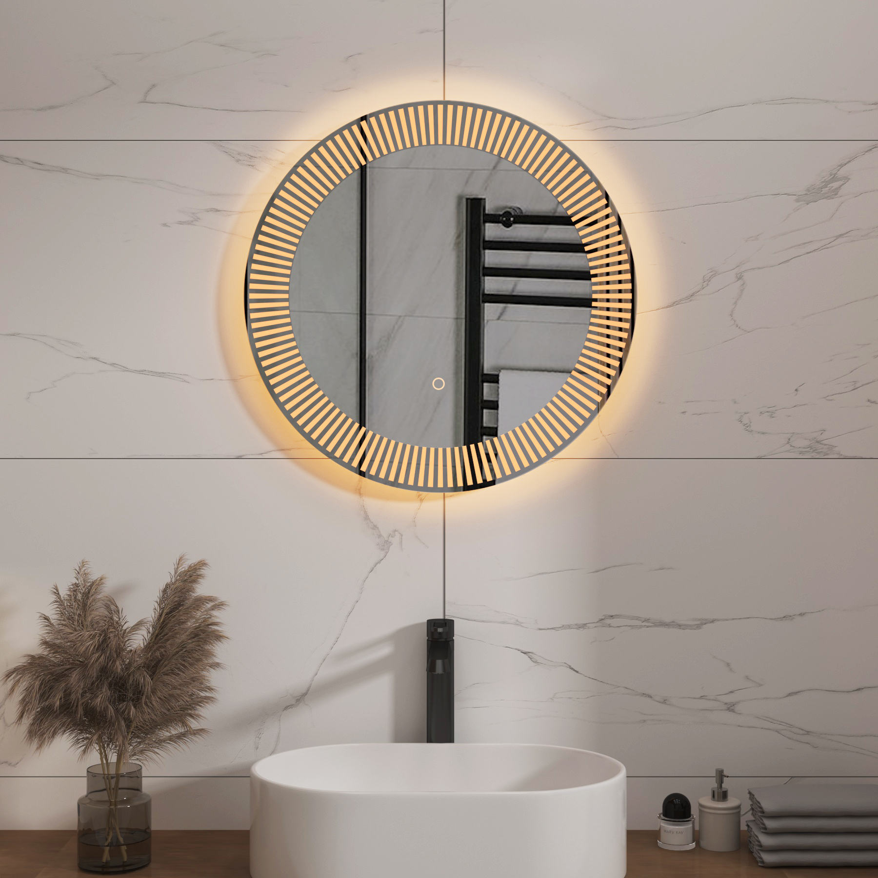 Tokyo 600 x 600mm Backlit LED Illuminated Frameless Round Mirror with Demister Pad & Touch Sensor
