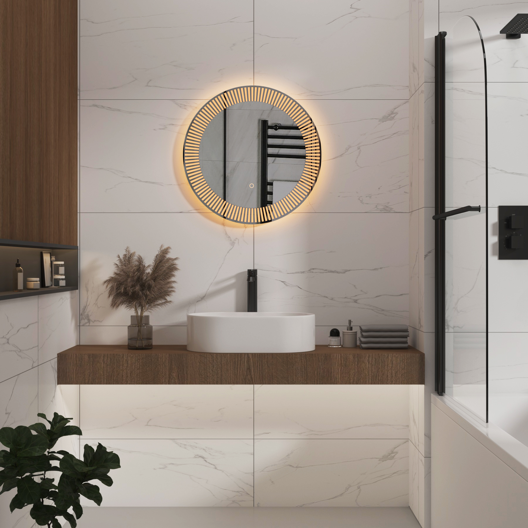 Tokyo 600 x 600mm Backlit LED Illuminated Frameless Round Mirror with Demister Pad & Touch Sensor