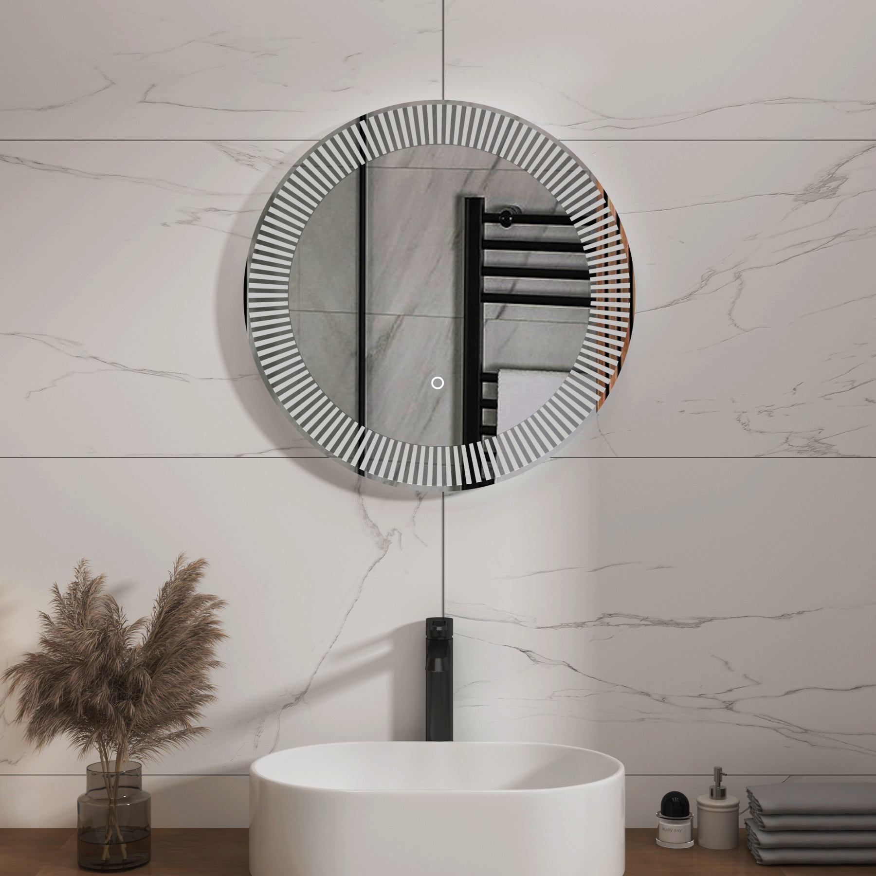 Tokyo 600 x 600mm Backlit LED Illuminated Frameless Round Mirror with Demister Pad & Touch Sensor