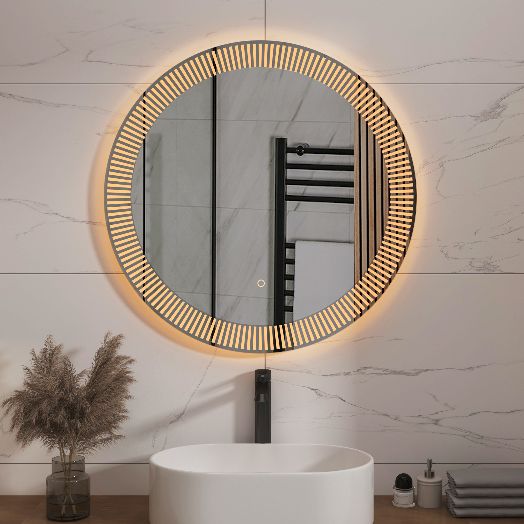 Tokyo 800 x 800mm Backlit LED Illuminated Frameless Round Mirror with Demister Pad & Touch Sensor