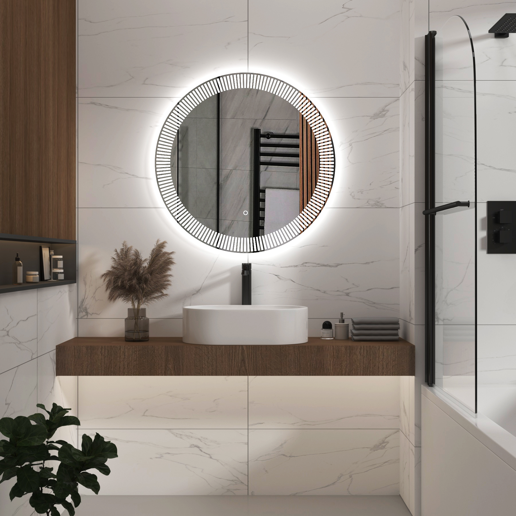 Tokyo 800 x 800mm Backlit LED Illuminated Frameless Round Mirror with Demister Pad & Touch Sensor