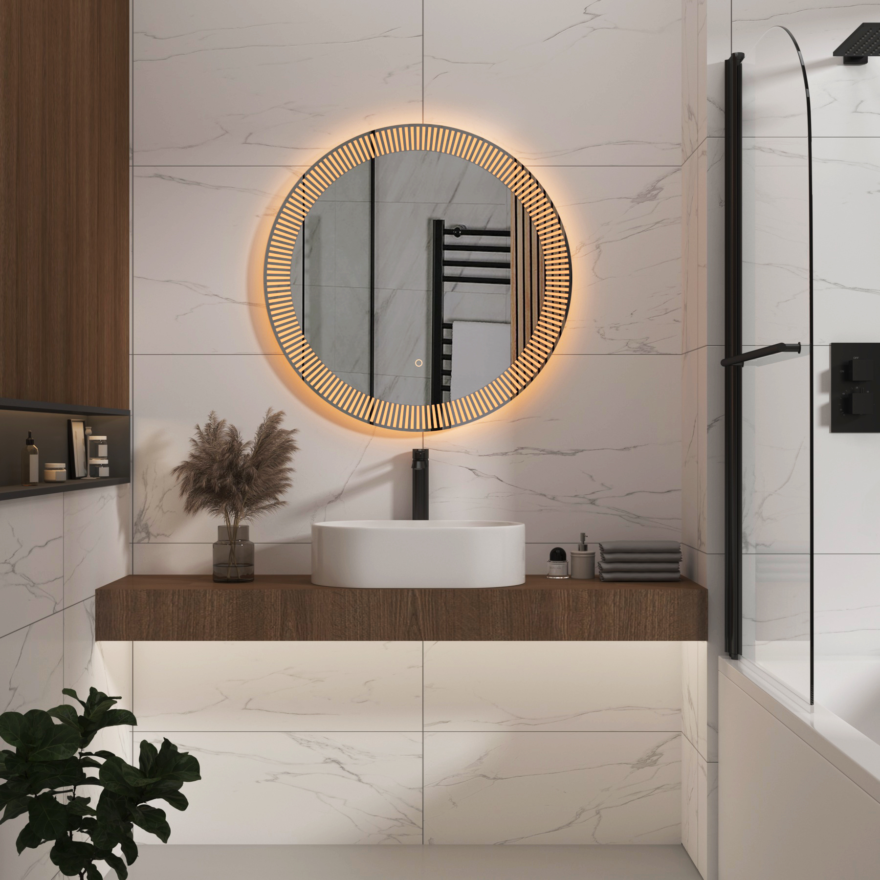 Tokyo 800 x 800mm Backlit LED Illuminated Frameless Round Mirror with Demister Pad & Touch Sensor